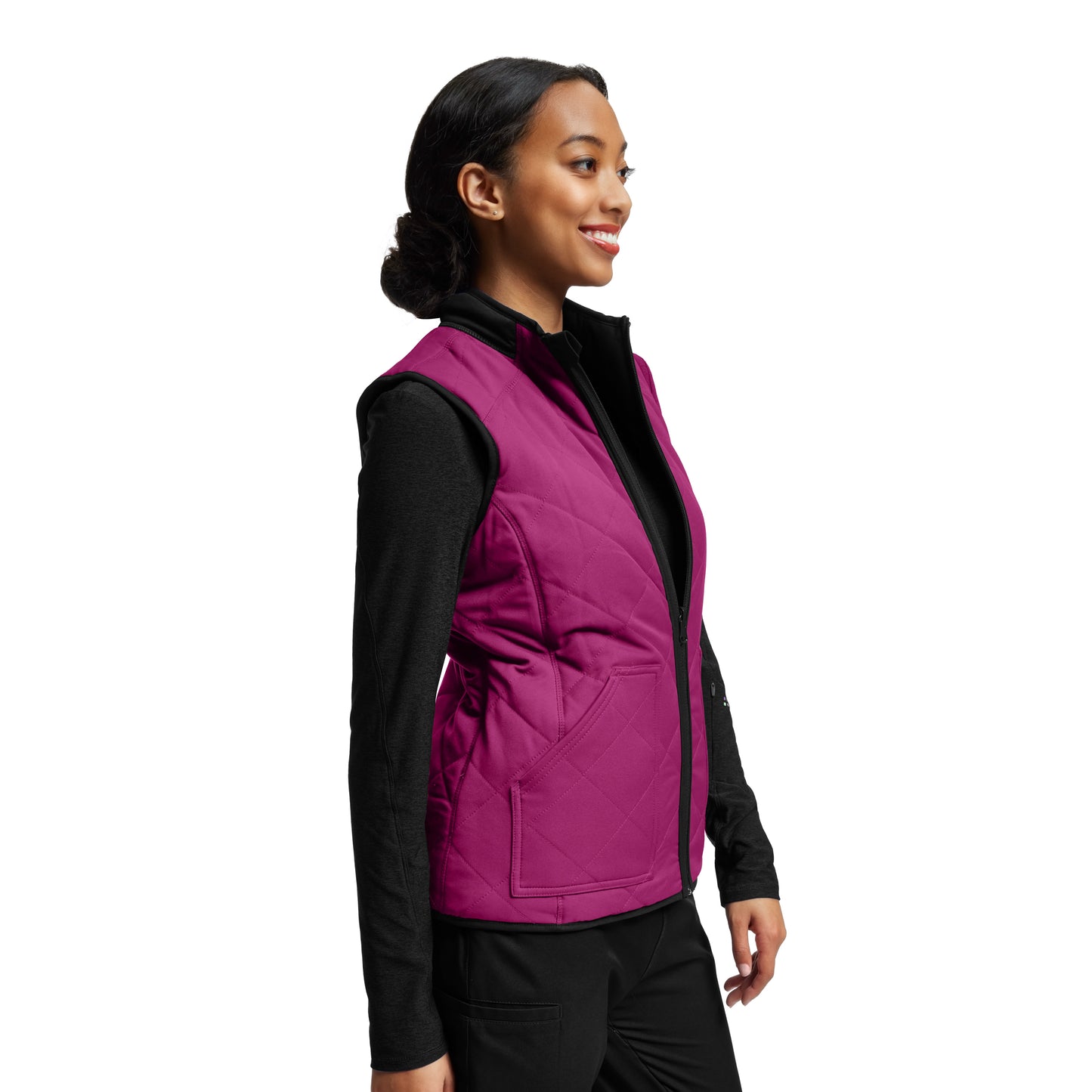 VIBE WJ707 Women's Reversible 4 Pocket Scrub Vest Black/Electric Purple Image