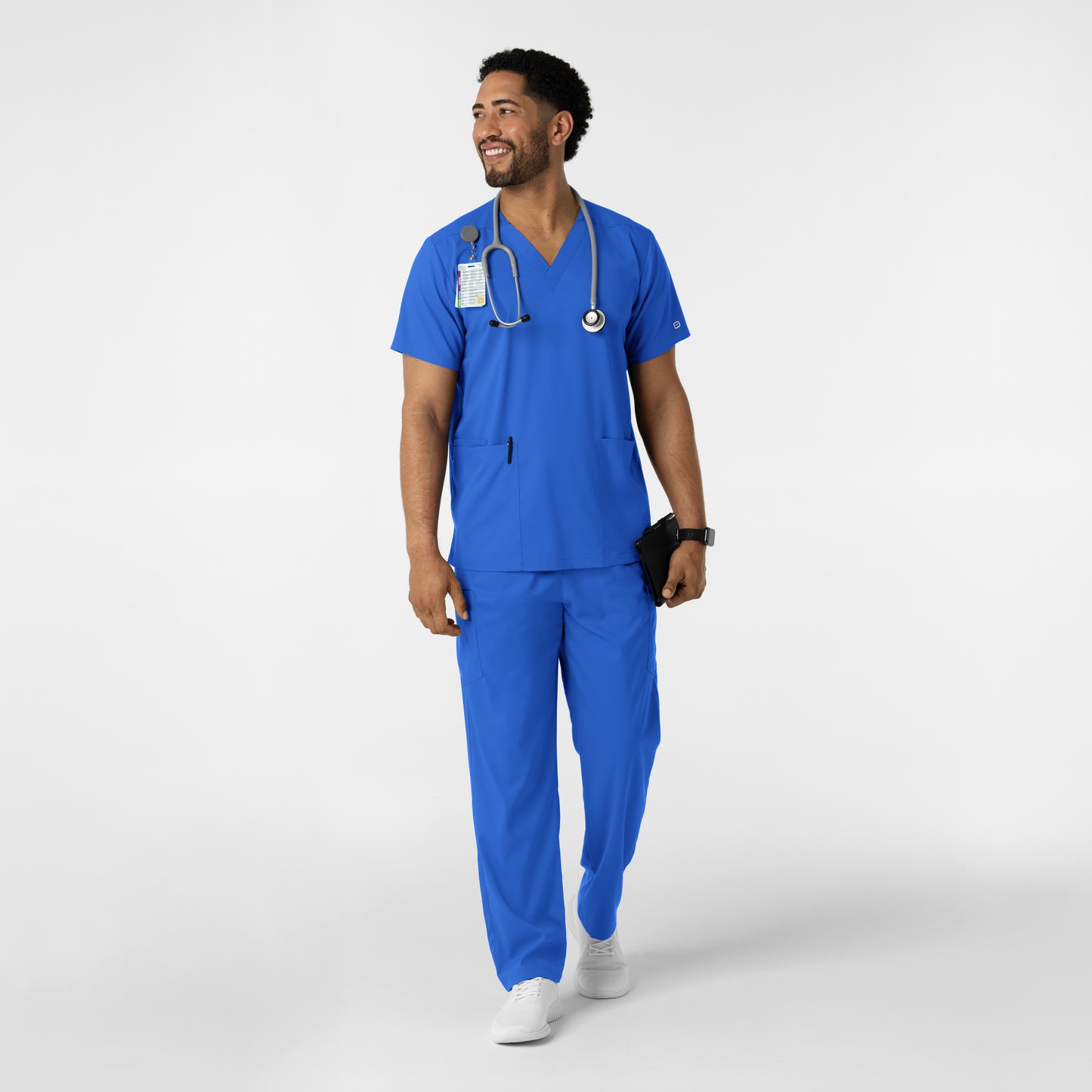 Boundless 6051 Unisex V-Neck Scrub Top Royal Model Image Alternate | Wink