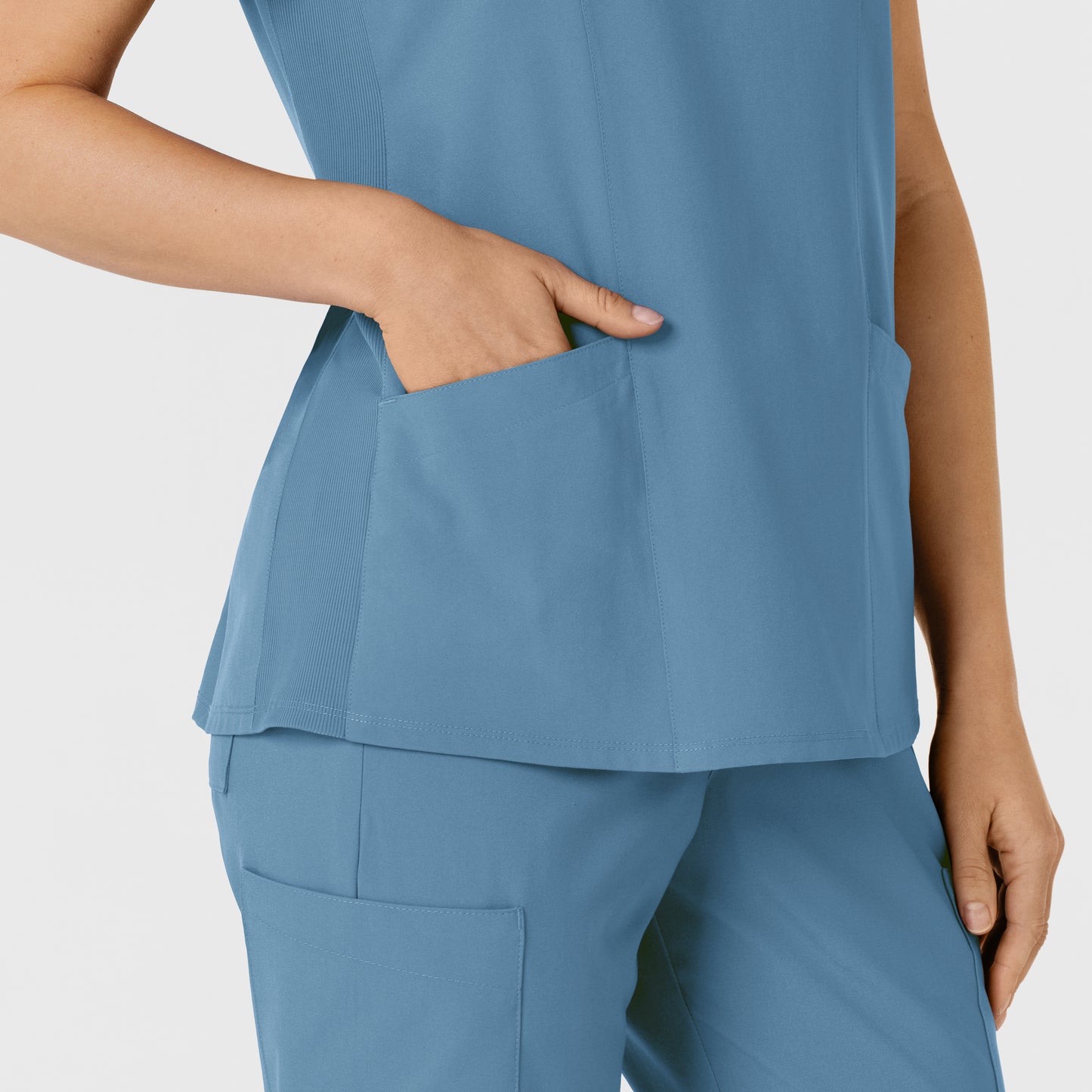 W123 6145 Women's Flex-n-Reach Side Panel V-Neck Scrub Top Pacific Blue