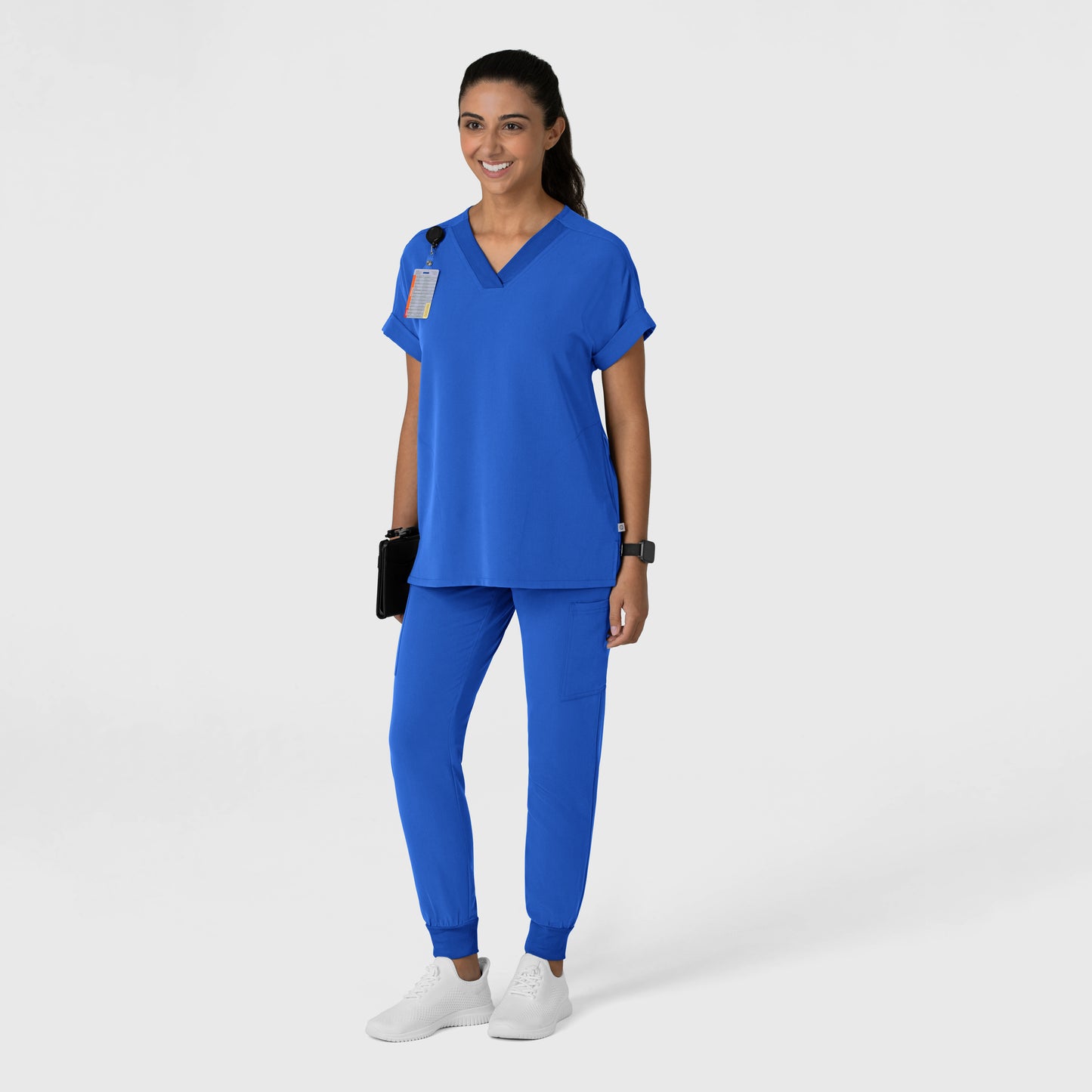 Nova 6232 Drop Shoulder Boxy Scrub Top Royal Model Image Right Side | Wink