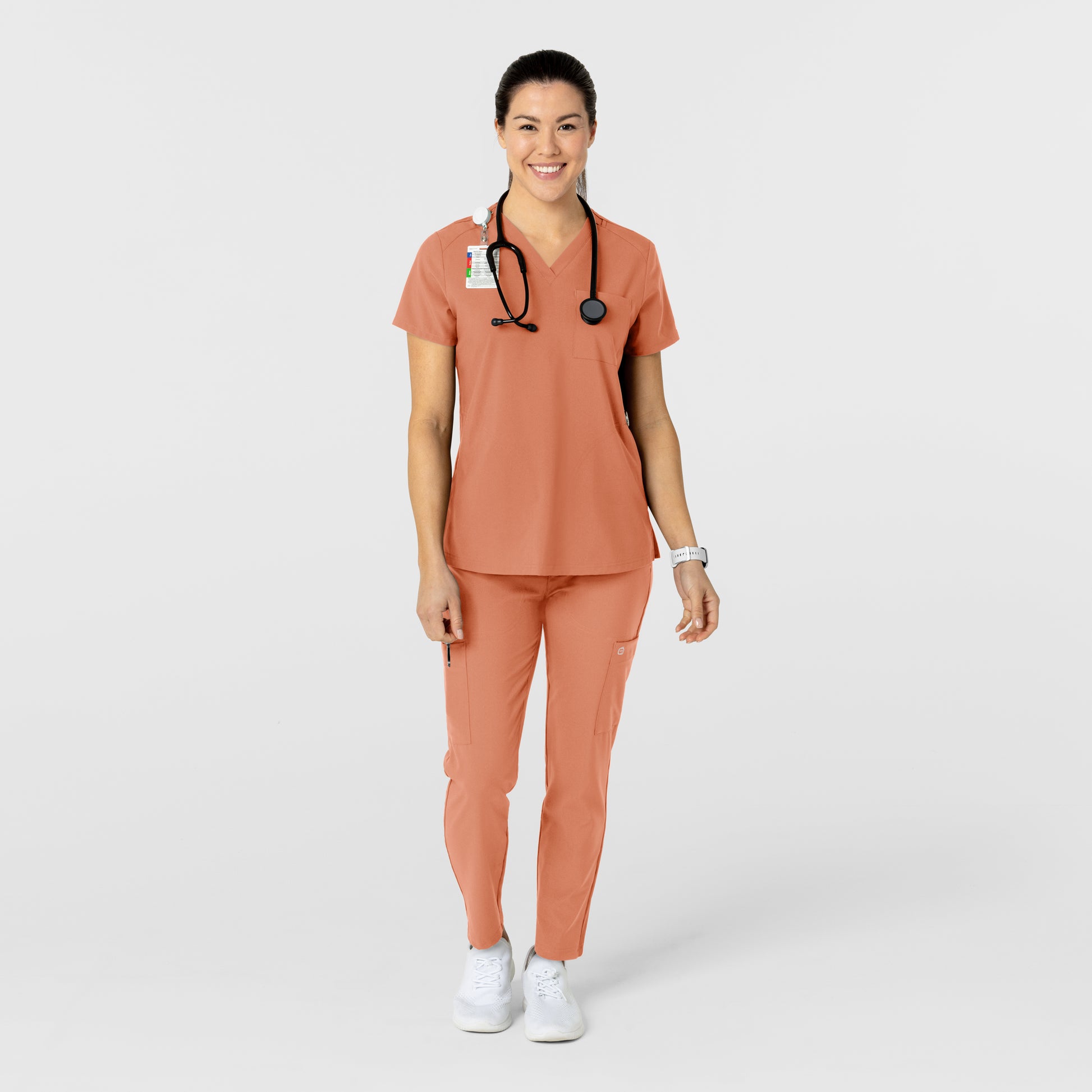 W123 5045 Flex-n-Reach Track Scrub Pants Terracotta Model Image Alternate | Wink