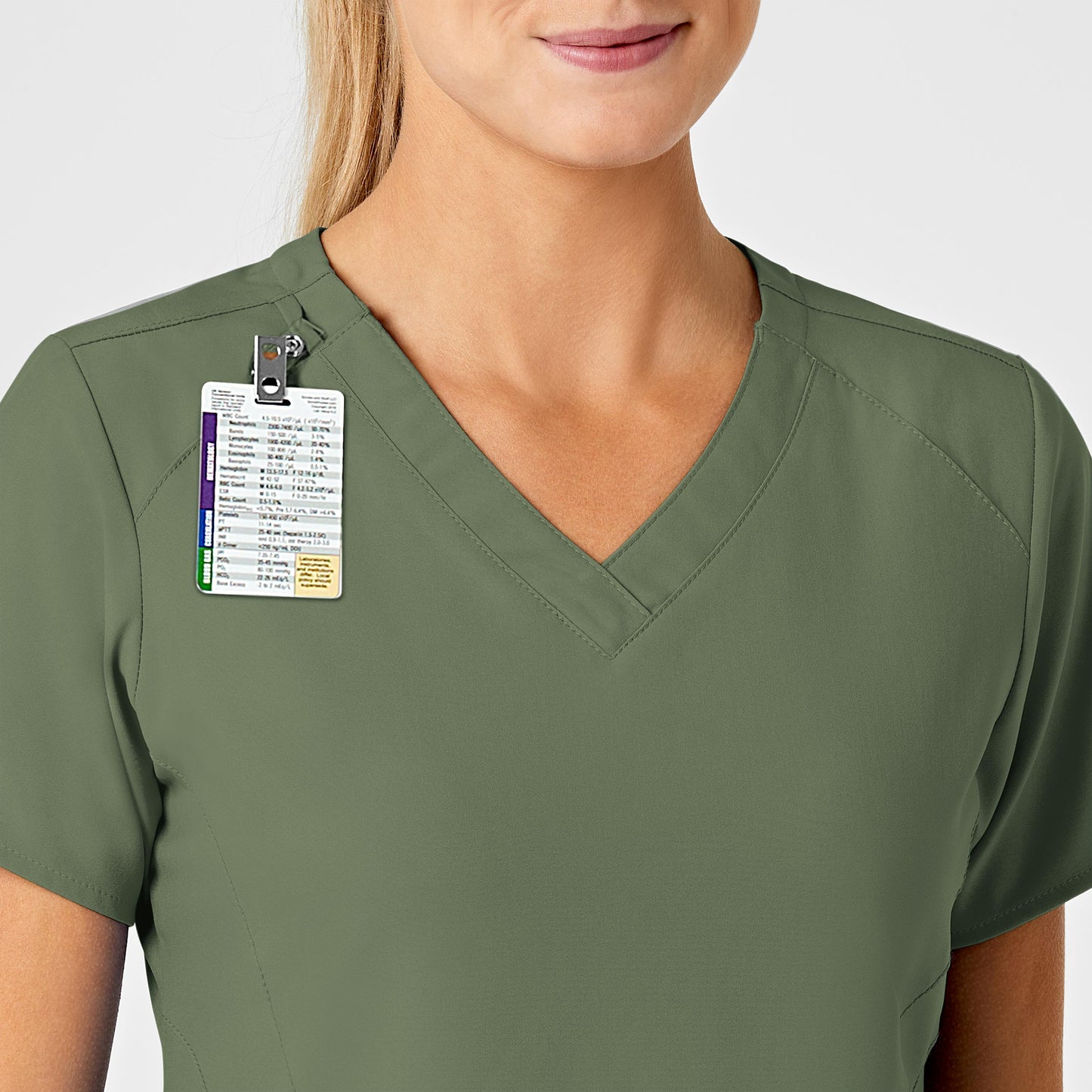 W123 6155 Stylized V-Neck Scrub Top Olive Model Image Alternate | Wink