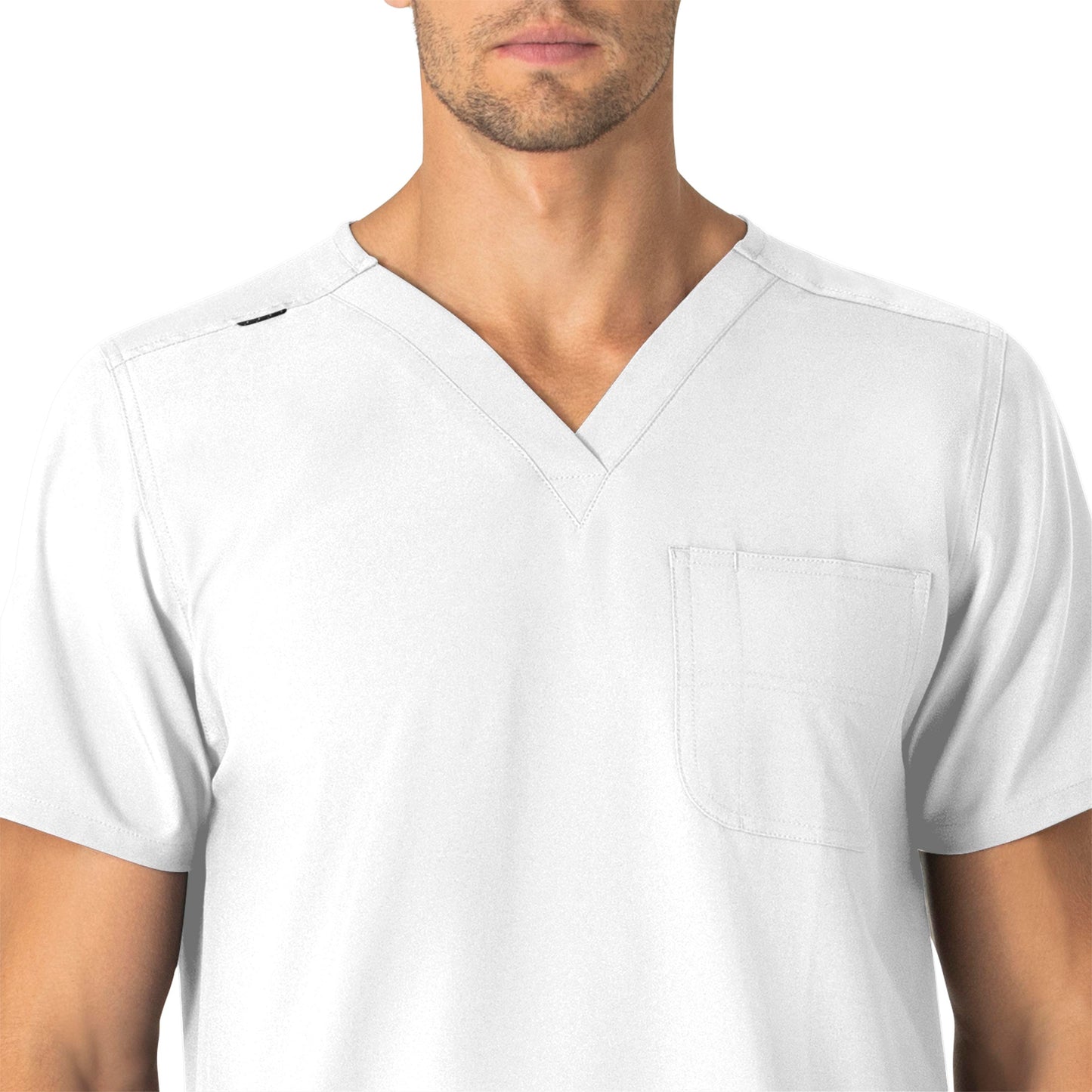 Force Essentials C15013 Unisex V-Neck 6-Pocket Scrub Top White Model Image Left Side | Carhartt