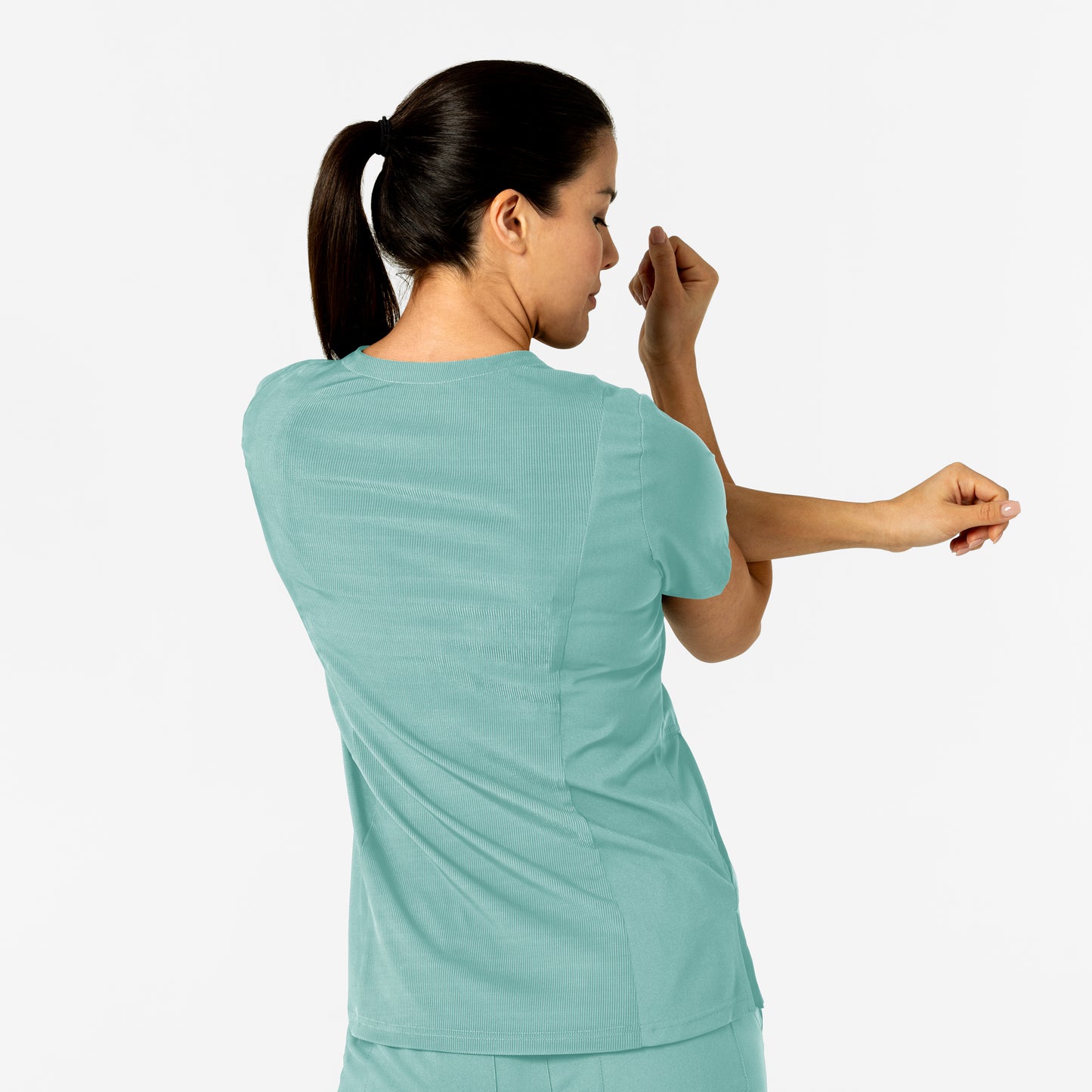 W123 6045 Flex-n-Reach V-Neck Scrub Top Turquoise Model Image Alternate | Wink