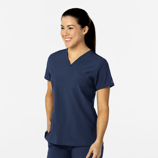 W123 6045 Flex-n-Reach V-Neck Scrub Top Navy Model Image Right Side | Wink