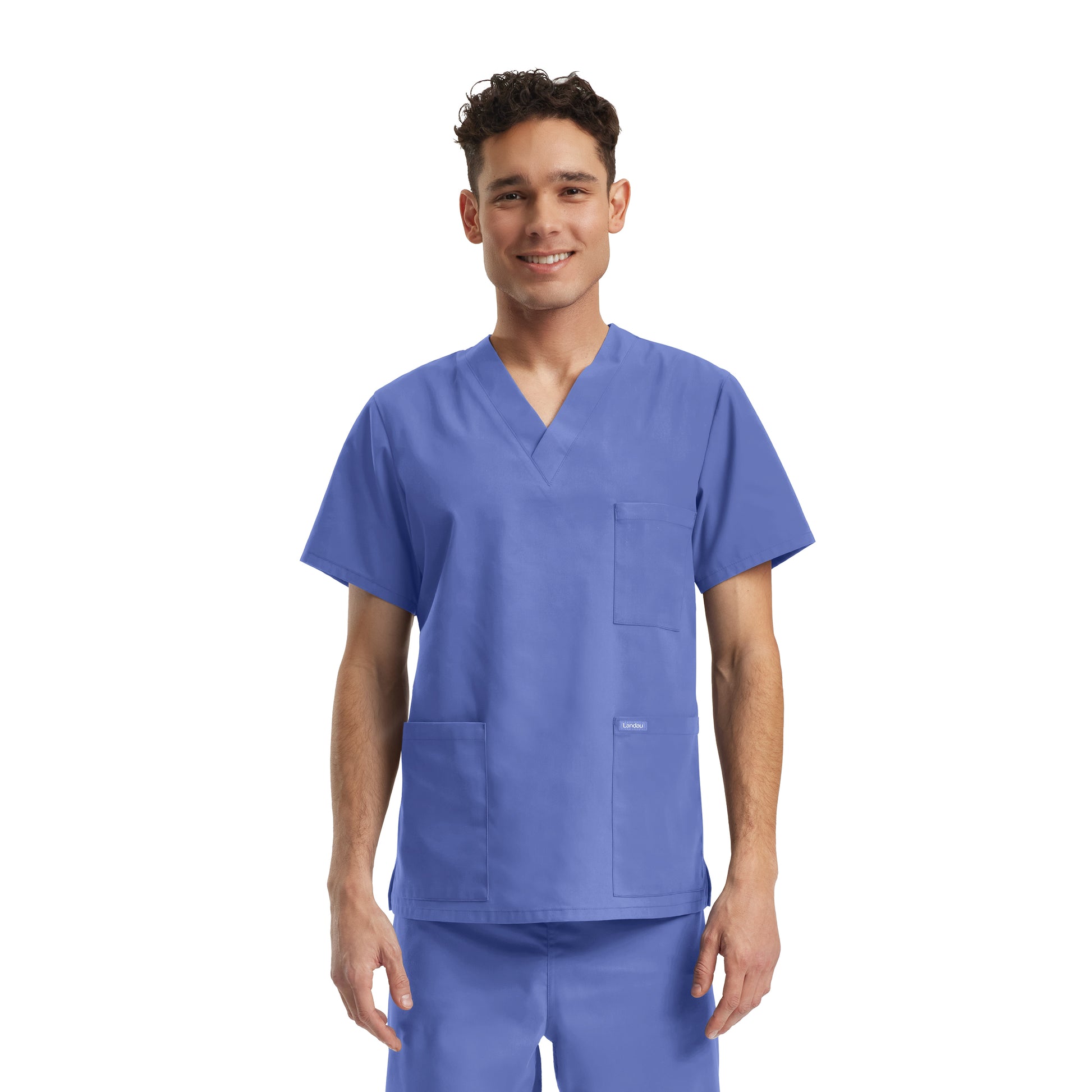 Essentials LT121 Unisex 3 Pocket V Neck Scrub Top Ceil Blue Image