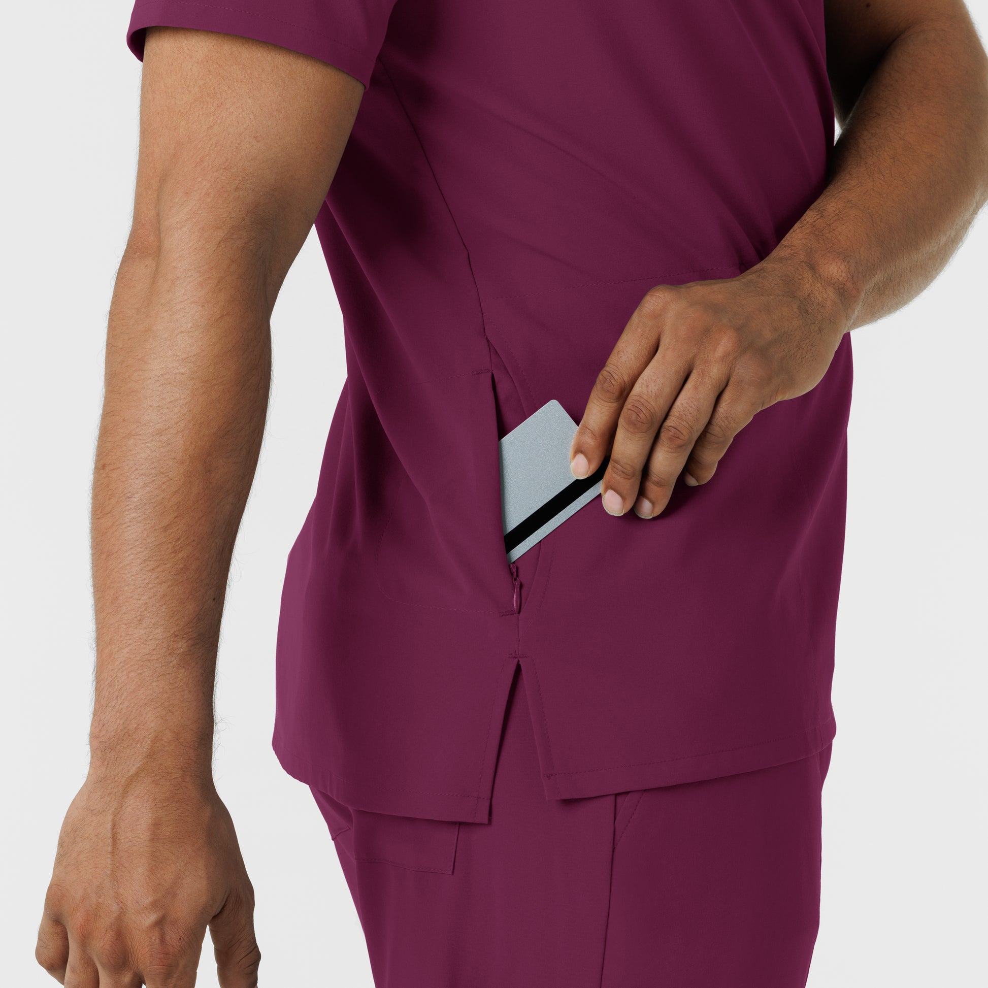 RENEW 6834 Men's V-Neck 5 Pocket Scrub Top Wine Model Image Alternate | Wink