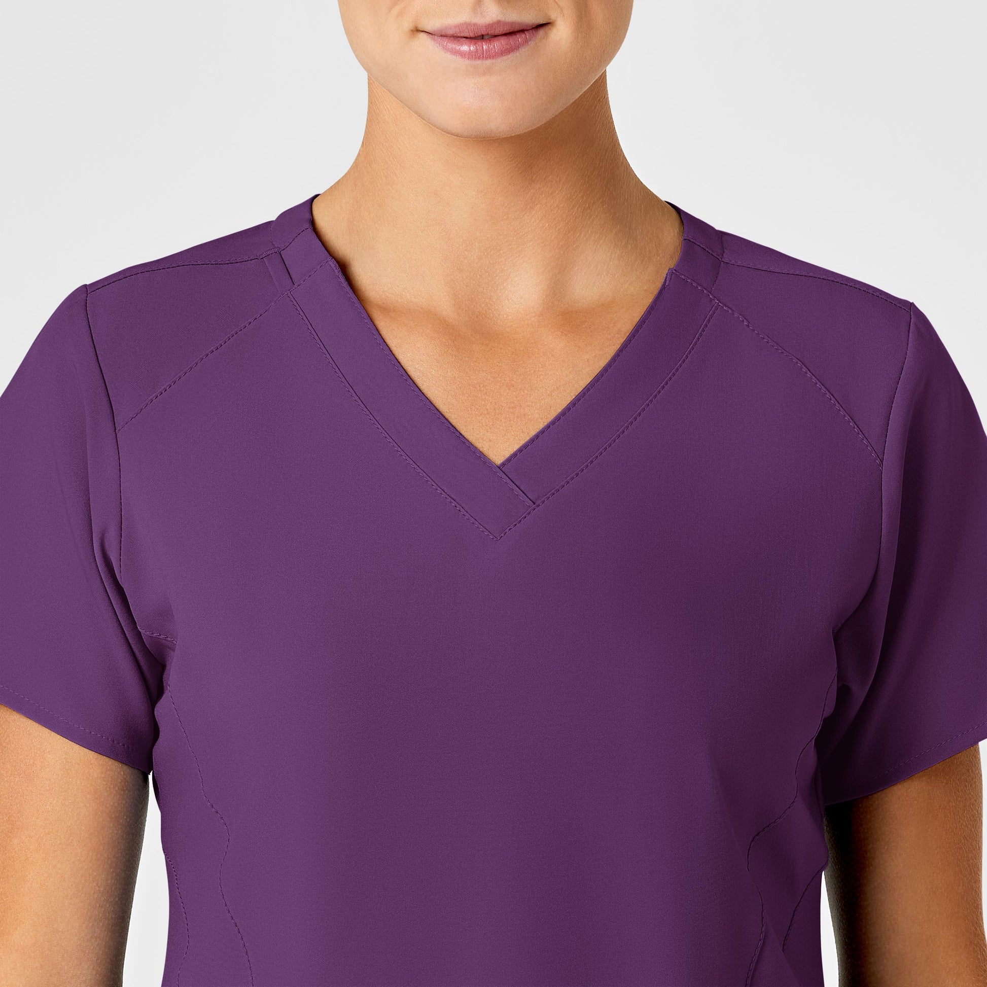 W123 6155 Stylized V-Neck Scrub Top Eggplant Model Image Alternate | Wink