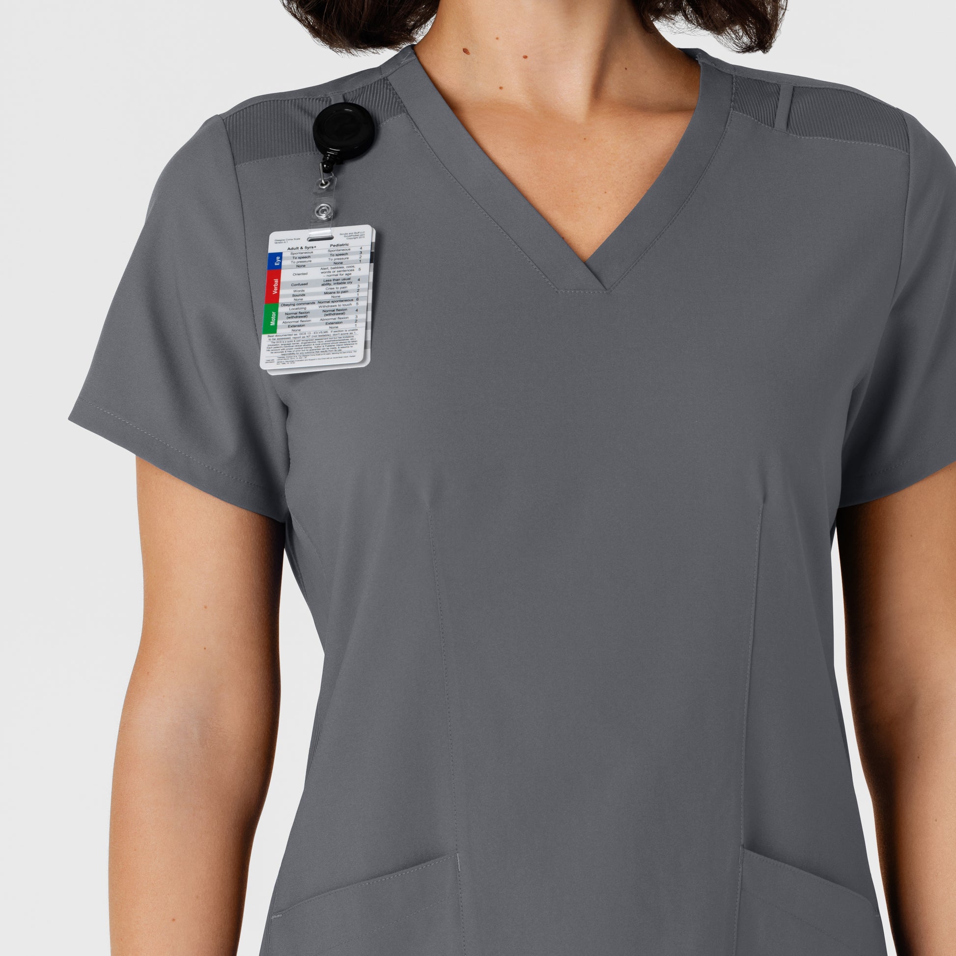 W123 6145 Flex-n-Reach Side Panel V-Neck Scrub Top Pewter Model Image Alternate | Wink