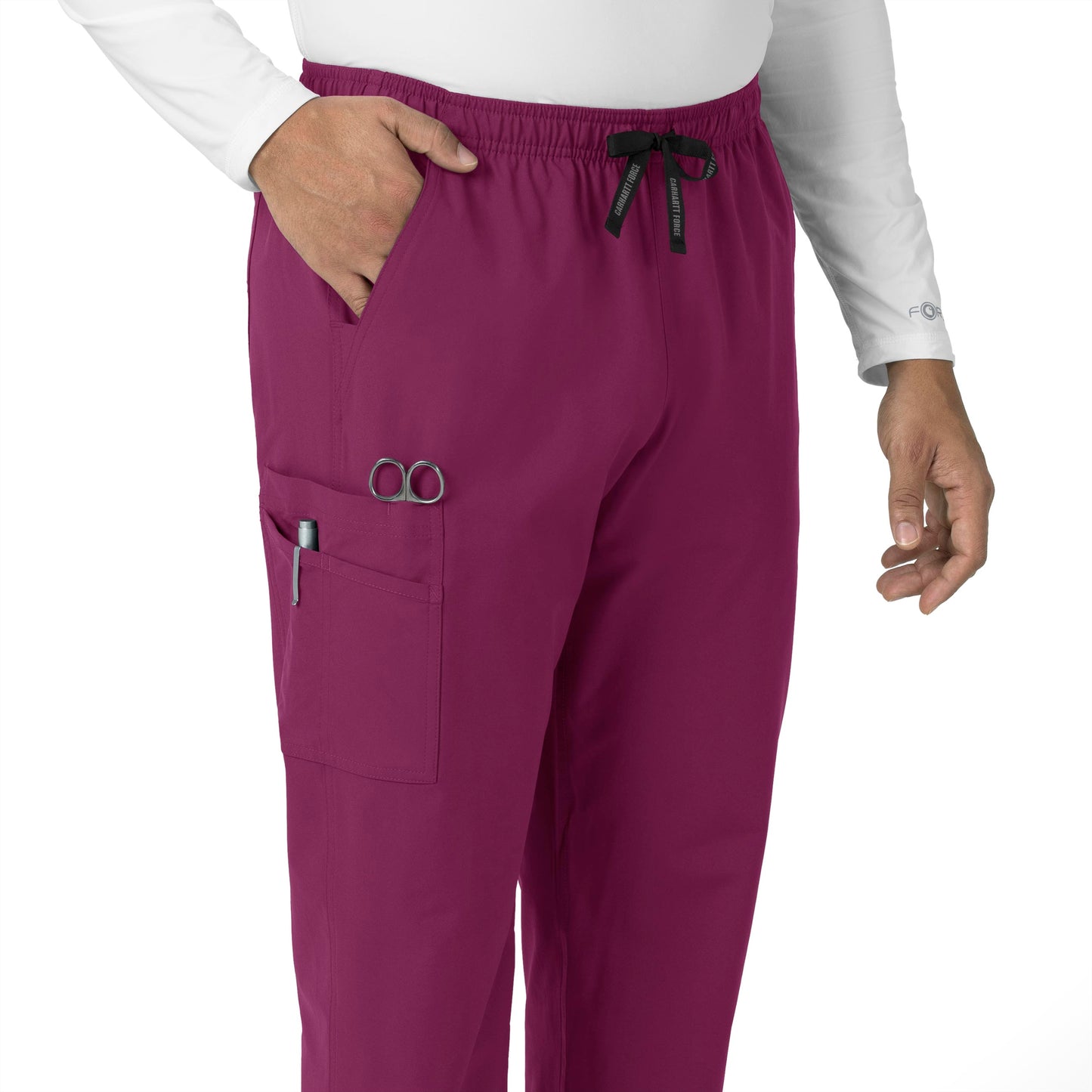 Force Essentials C55013 Unisex Elastic Waist Cargo Scrub Pants Wine Model Image Left Side | Carhartt