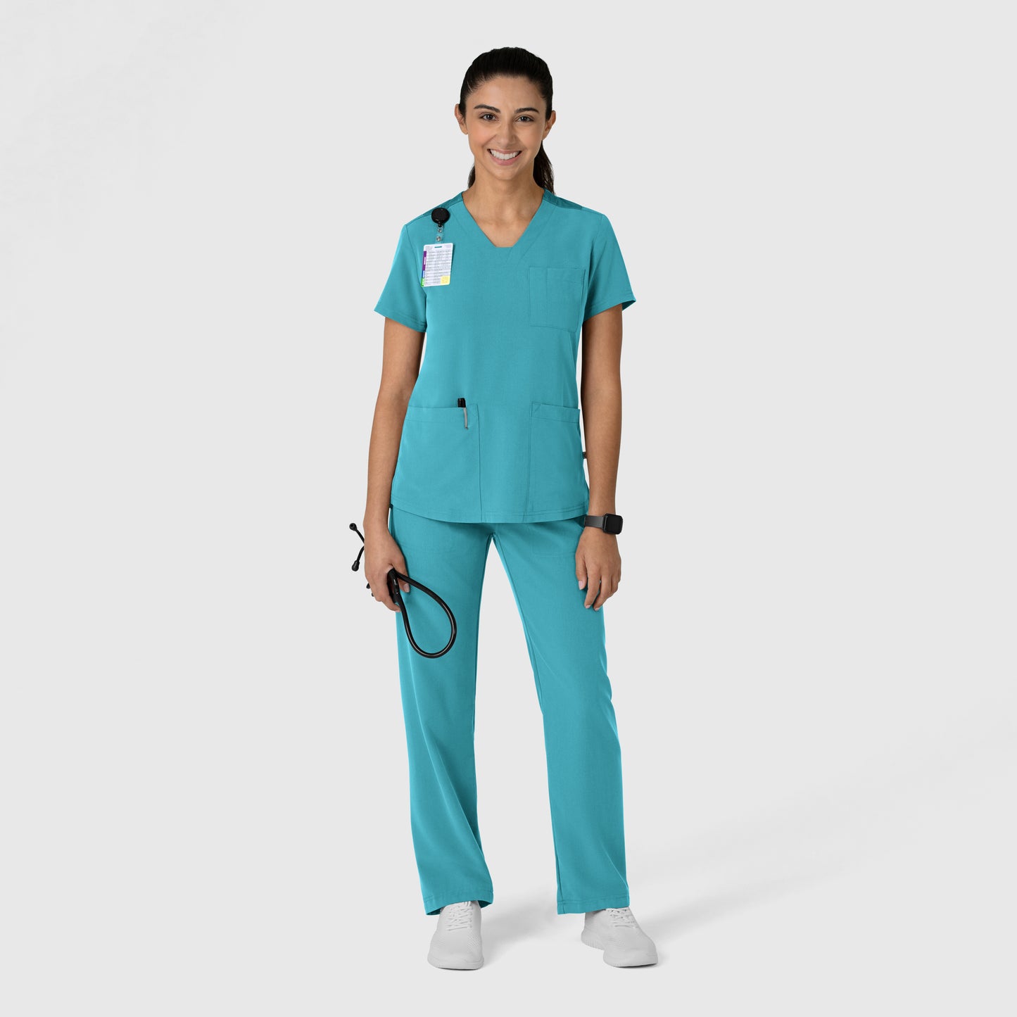 Nova 6132 Flex-n-Reach V-Neck Scrub Top Teal Blue Model Image Right Side | Wink