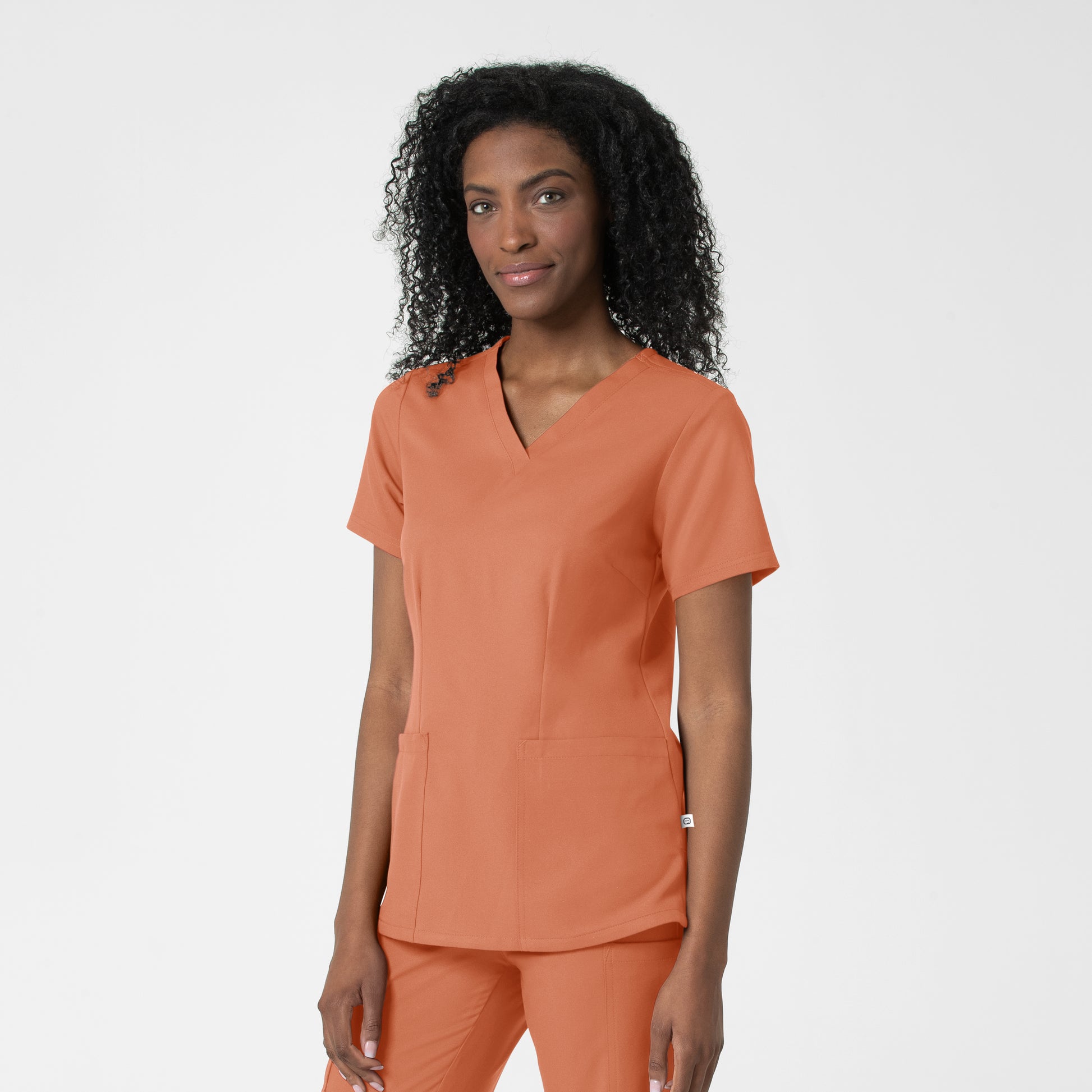 Thrive 6122 Fitted 3-Pocket V-Neck Scrub Top Terracotta Model Image Right Side | Wink