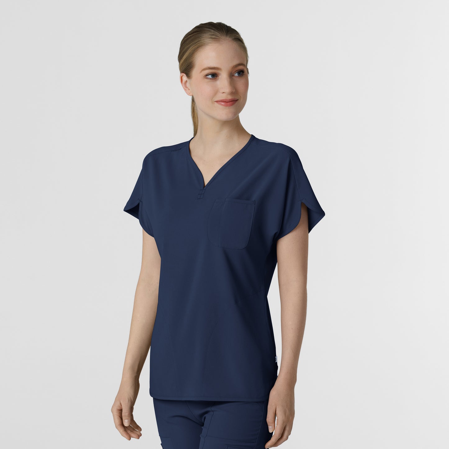 RENEW 6634 Dolman Scrub Top Navy Model Image Right Side | Wink