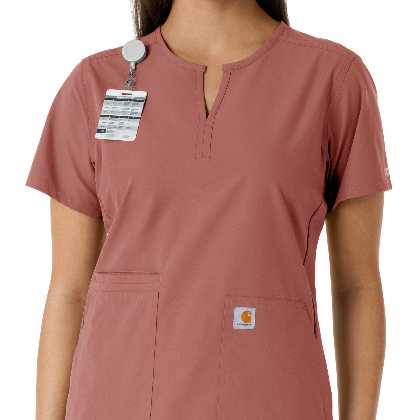 Force Essentials C12413 Notch Neck Tunic Knit Panel Scrub Top Wildrose Model Image Alternate | Carhartt