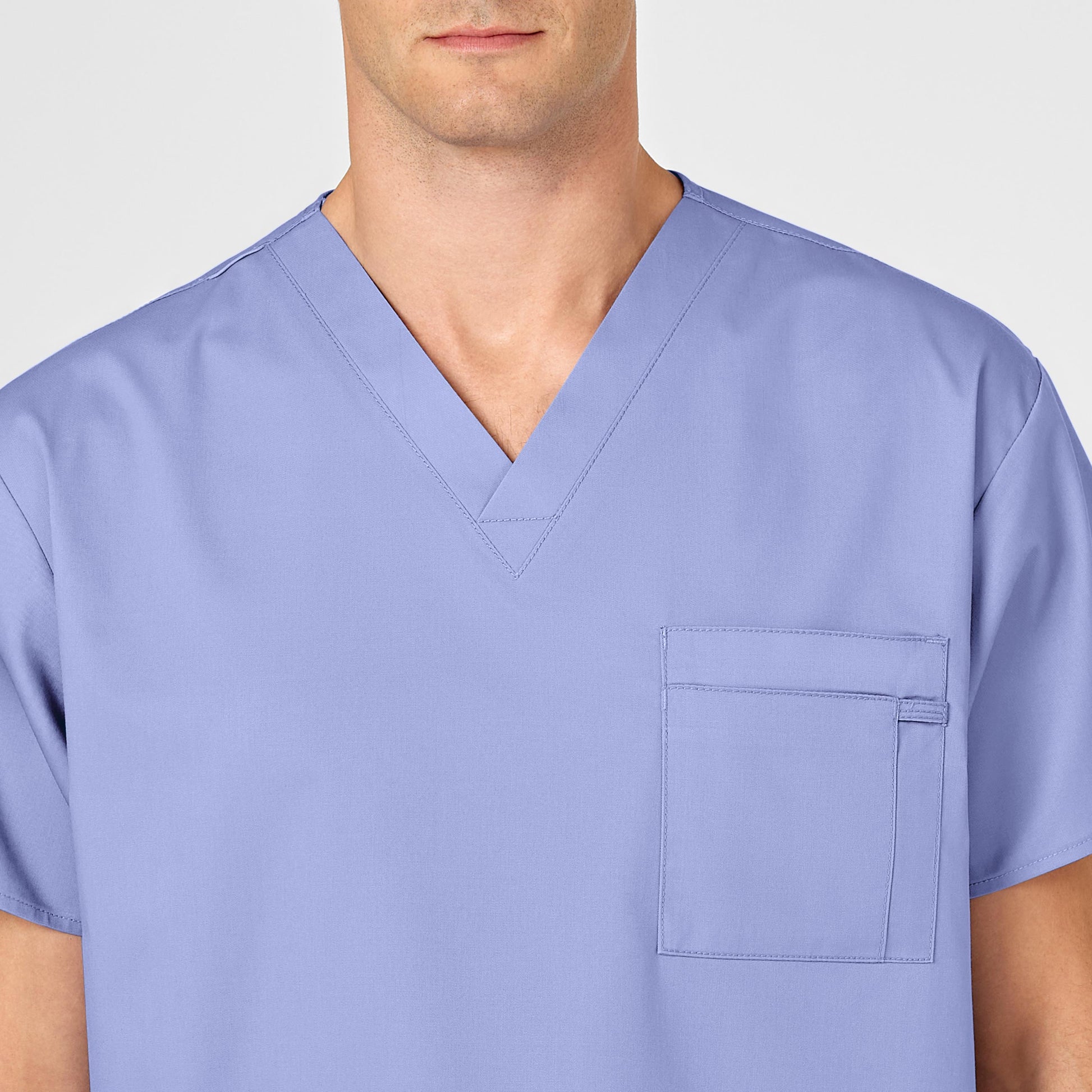 WonderWORK 100 Unisex V-Neck Scrub Top Ceil Blue Model Image Alternate | Wink