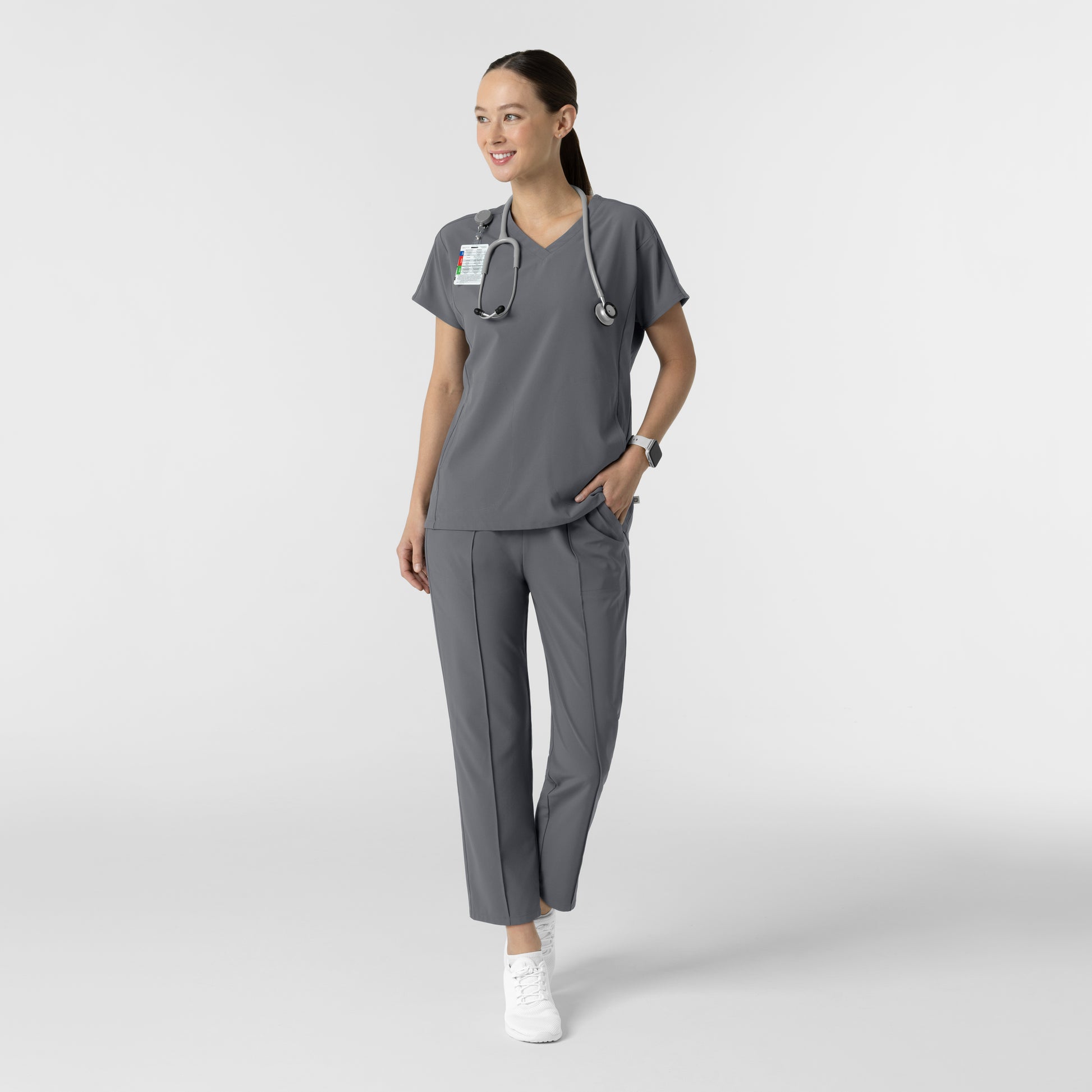 RENEW 5154 Women's Pintuck Scrub Pants Pewter