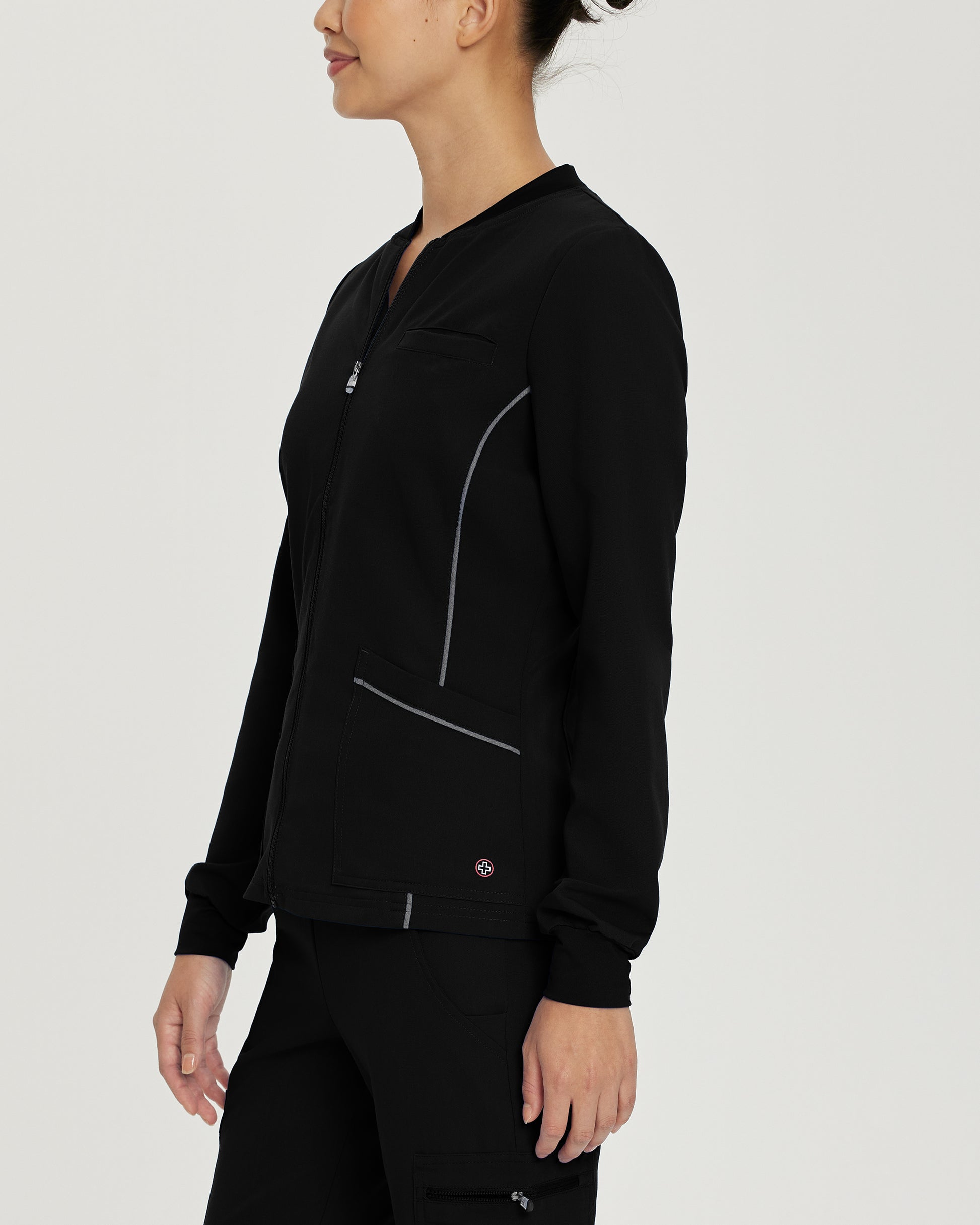 V-Tess 953 Women's 3 Pocket Warm Up Scrub Jacket Black Image