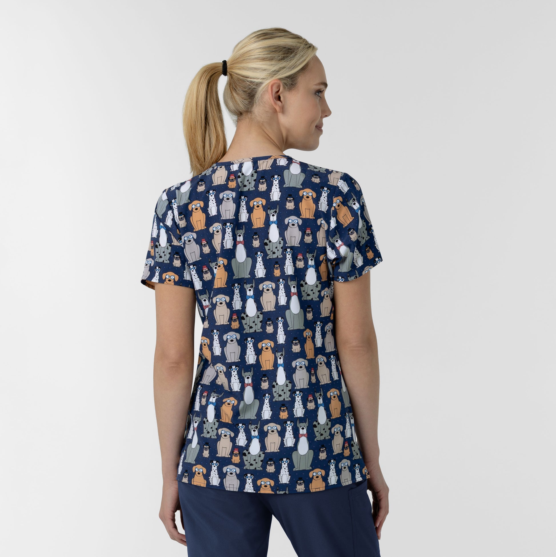 Fashion Prints 6147 Women's V-Neck Print Scrub Top Buster and Tiny Navy