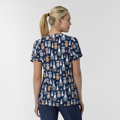 Fashion Prints 6147 Women's V-Neck Print Scrub Top Buster and Tiny Navy