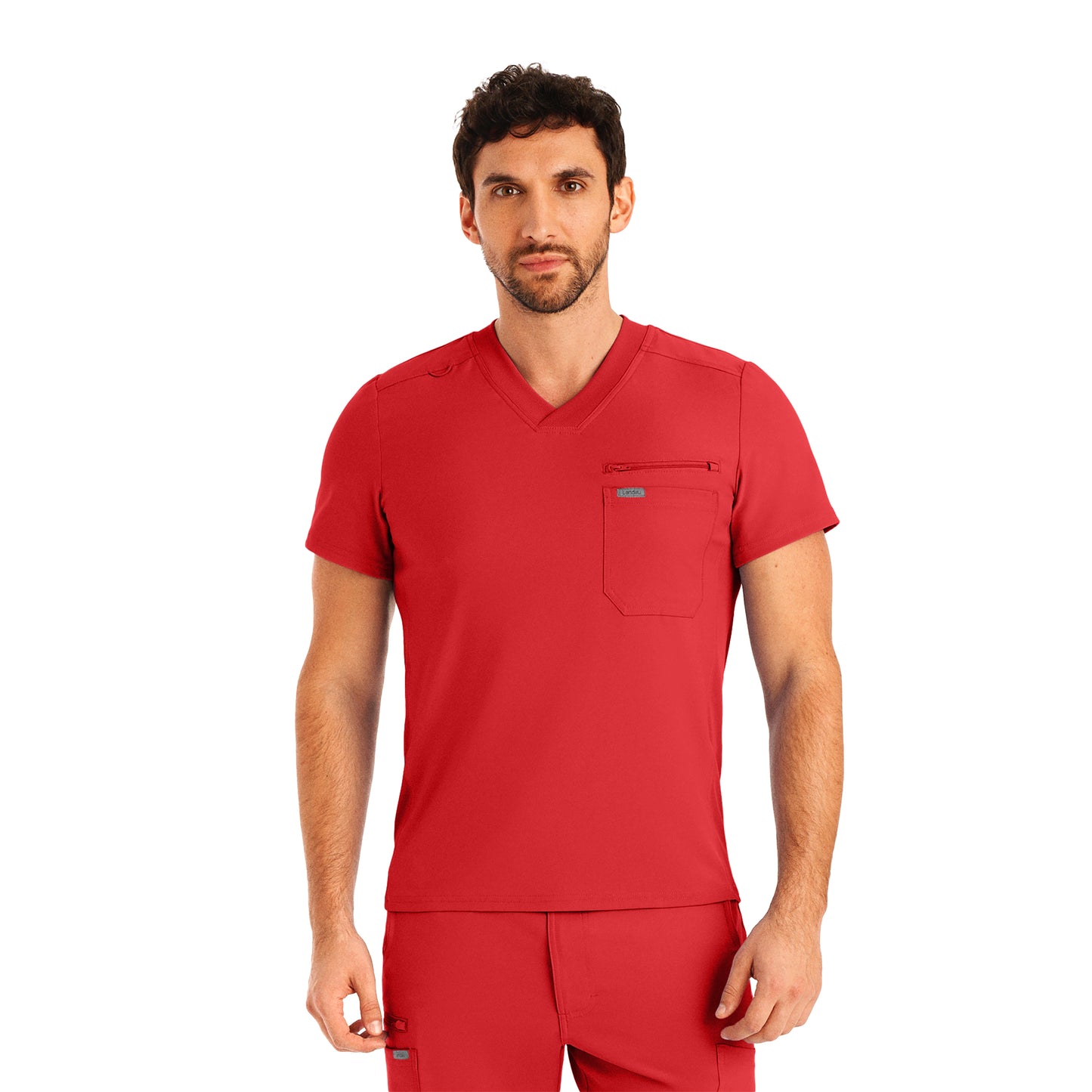 Forward LT111 Men's 2 Pocket V Neck Scrub Top Red Image