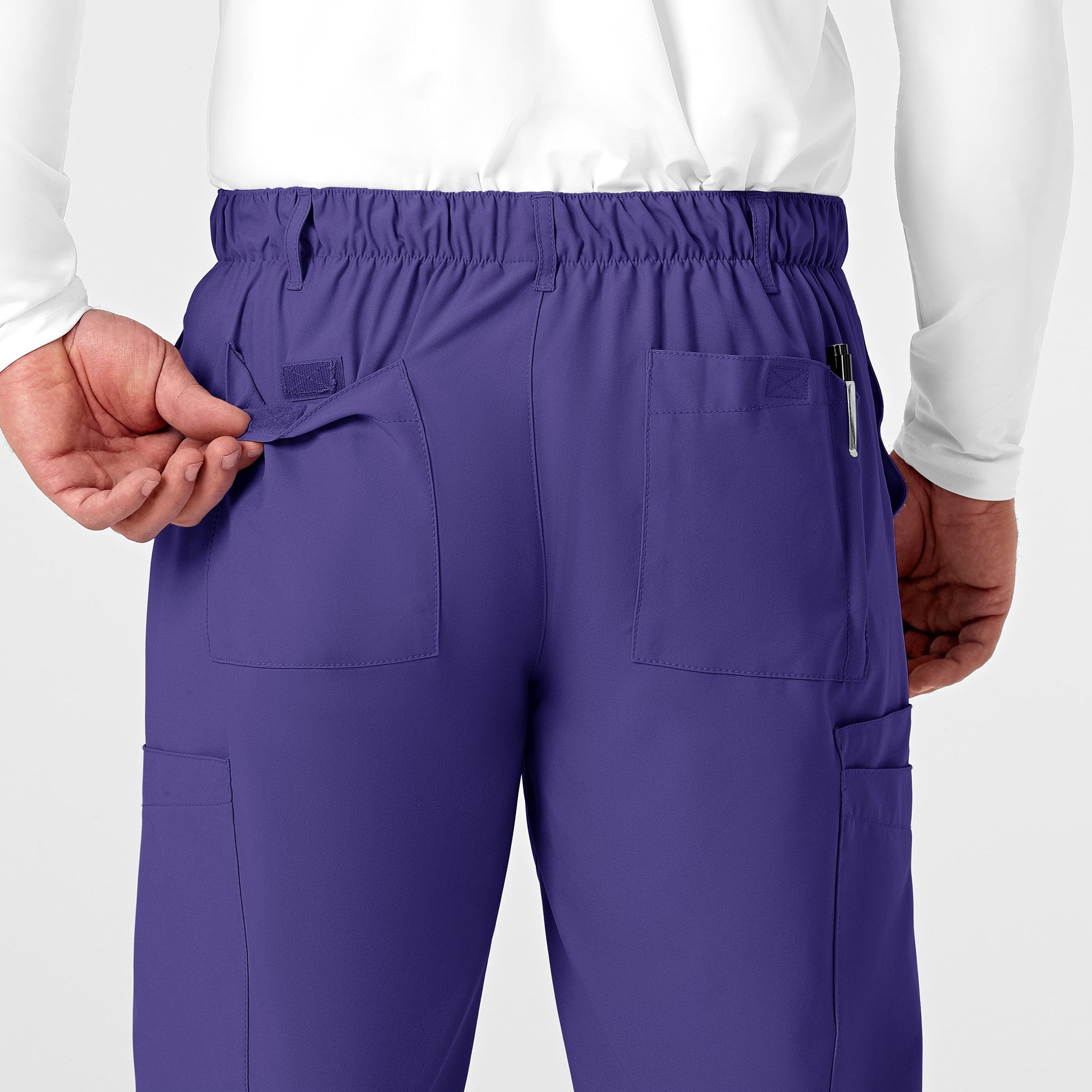 W123 5355 Men's Flat Front Cargo Scrub Pants Grape Model Image Alternate | Wink