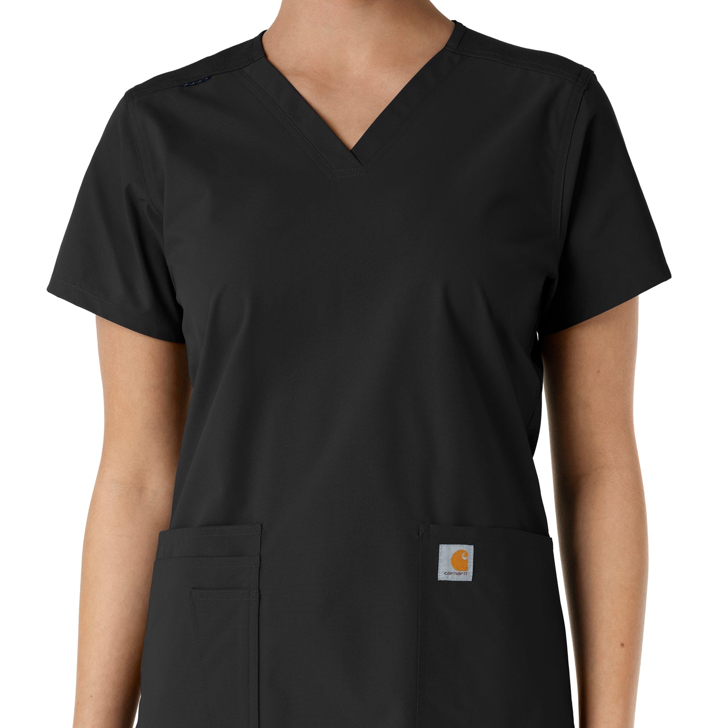 Force Essentials C12313 V-Neck Knit Panel Scrub Top Black Model Image Left Side | Carhartt