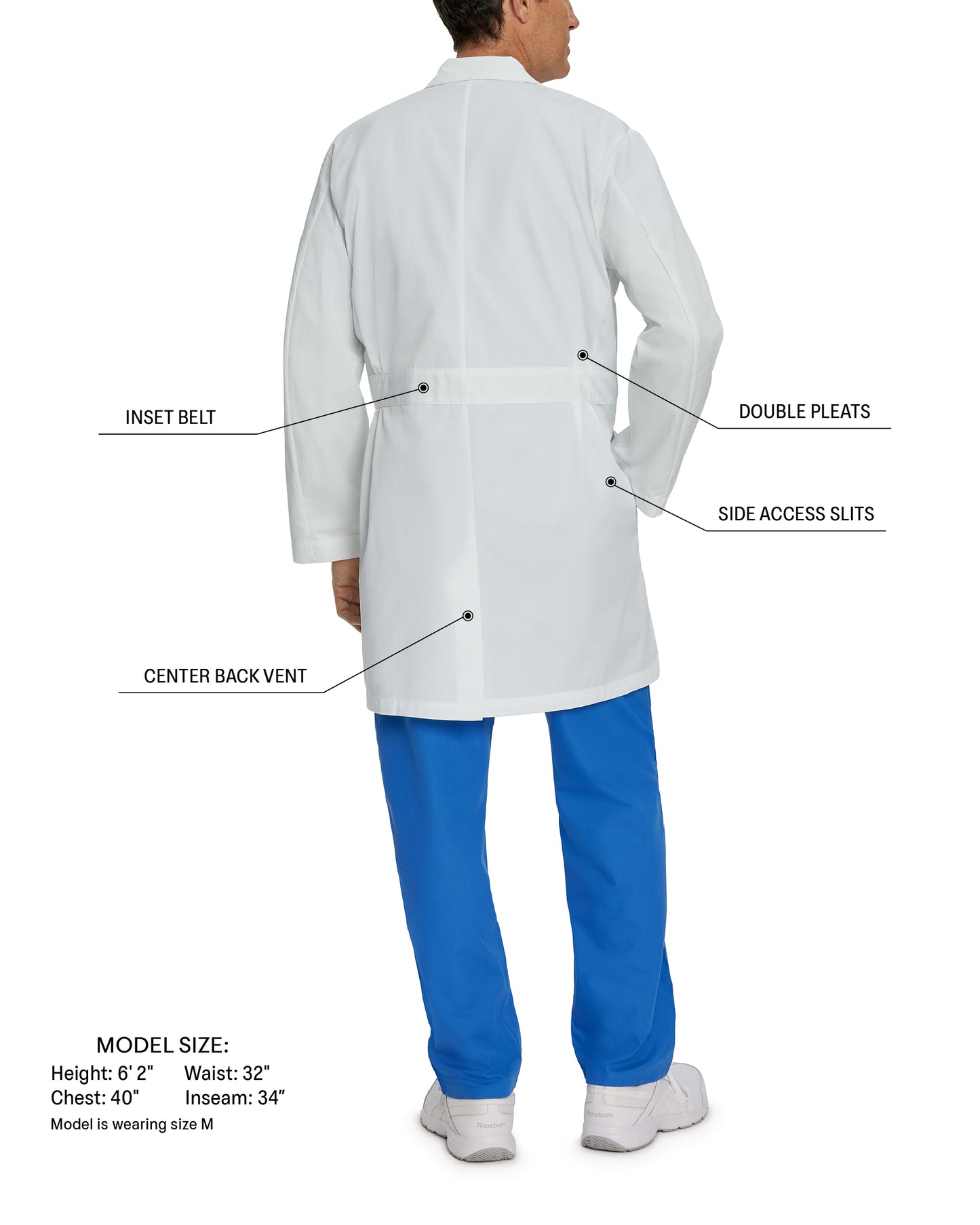 Essential Lab Coats 3124 Men's 5 Pocket Full Length White Coat White 8 Oz 100% Cotton Twill Image