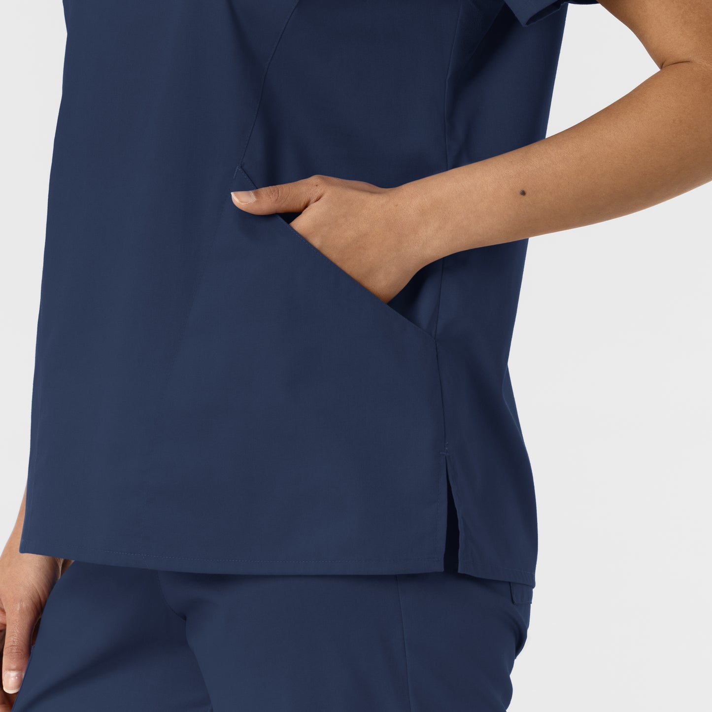 WonderWORK 106 Curved V-Neck Scrub Top Navy Model Image Alternate | Wink