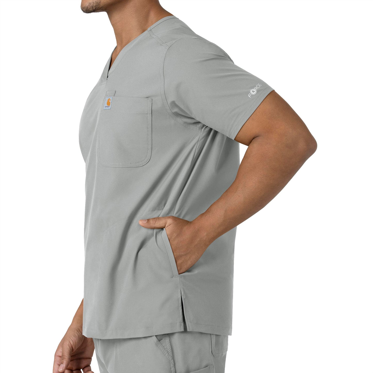 Force Essentials C16113 Men's V-Neck Shirttail Scrub Top Grey Model Image Alternate | Carhartt