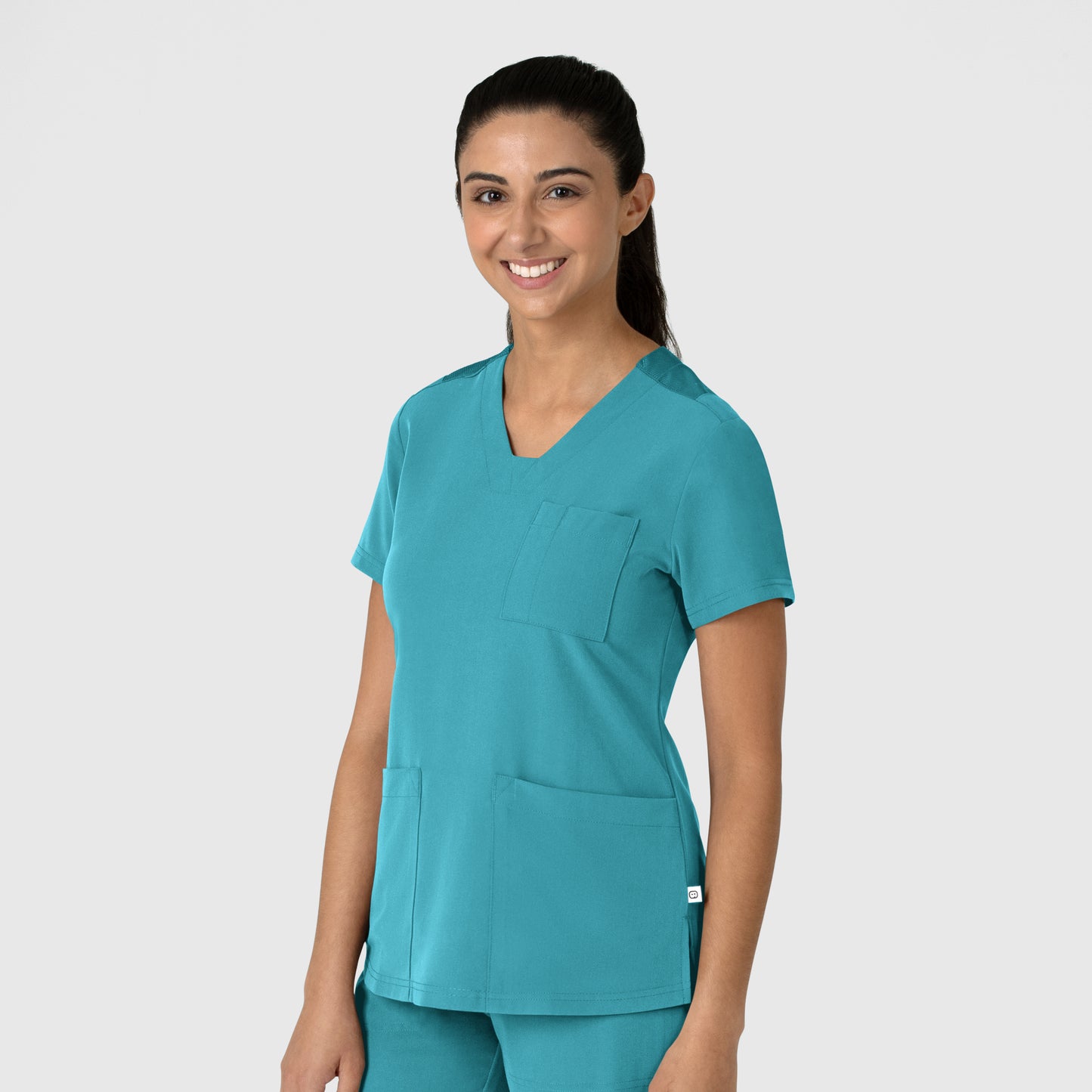 Nova 6132 Flex-n-Reach V-Neck Scrub Top Teal Blue Model Image Right Side | Wink