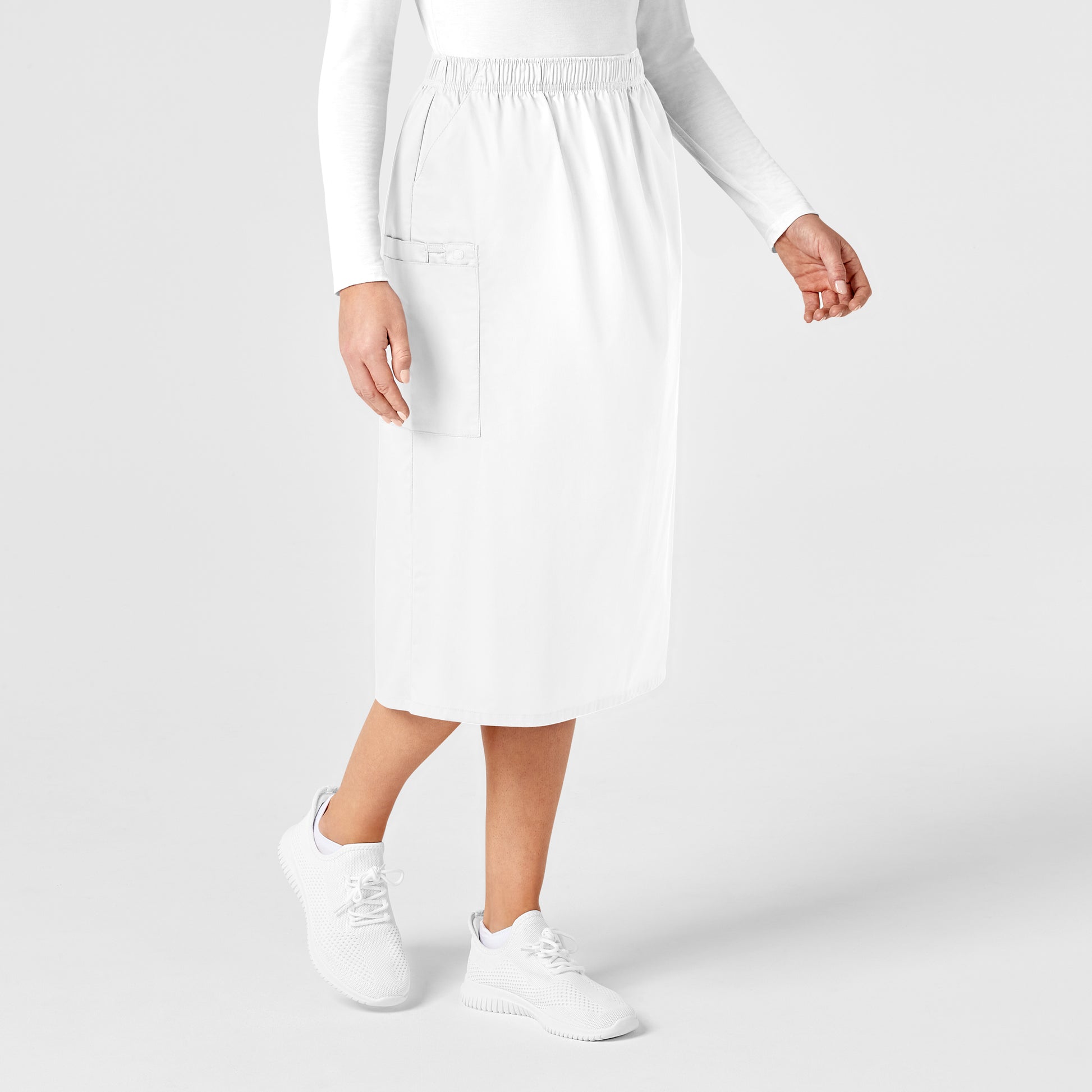 WonderWORK 701 Pull On Cargo Skirt White Model Image Left Side | Wink