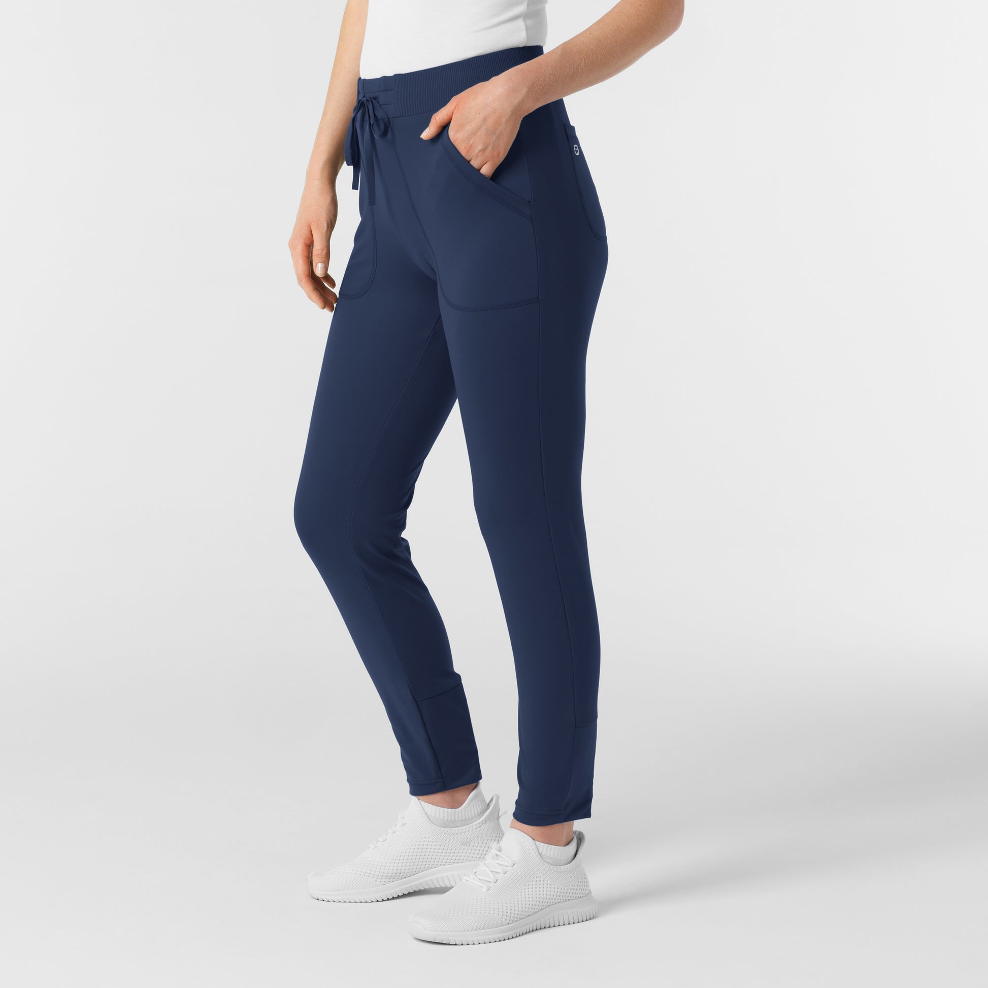 RENEW 5259 Knit Track Scrub Pants Navy Model Image Right Side | Wink