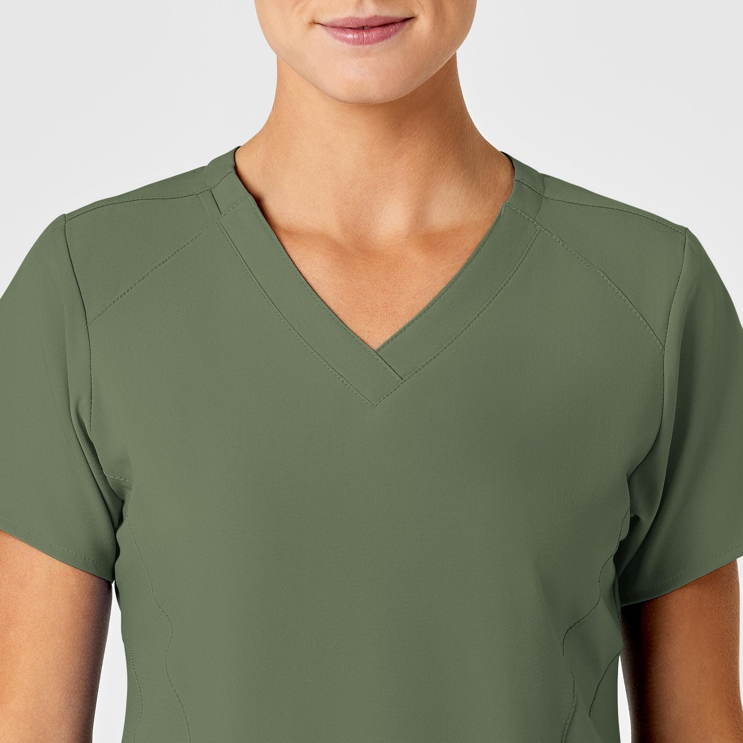 W123 6155 Stylized V-Neck Scrub Top Olive Model Image Left Side | Wink