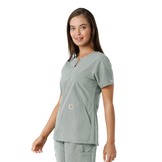 Force Essentials C12413 Notch Neck Tunic Knit Panel Scrub Top Grey Model Image Right Side | Carhartt