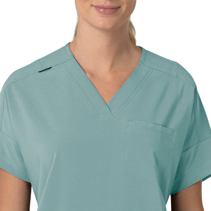 Force Cross-Flex C13110 Oversized V-Neck Scrub Top Summer Blue Model Image Left Side | Carhartt