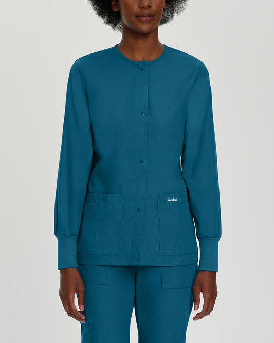 Essentials 7525 Women's 4 Pocket Warm Up Scrub Jacket Caribbean Image