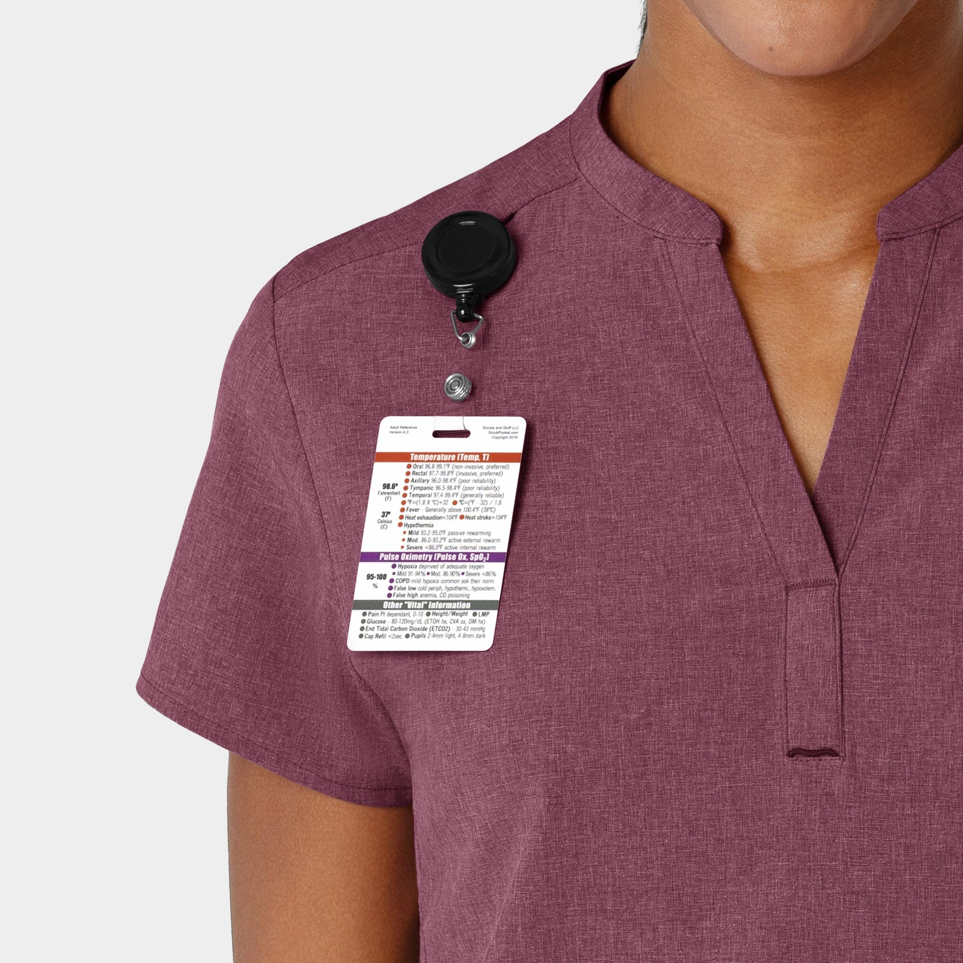 RENEW 6734 Mandarin Collar Scrub Top Wine Heather Model Image Left Side | Wink