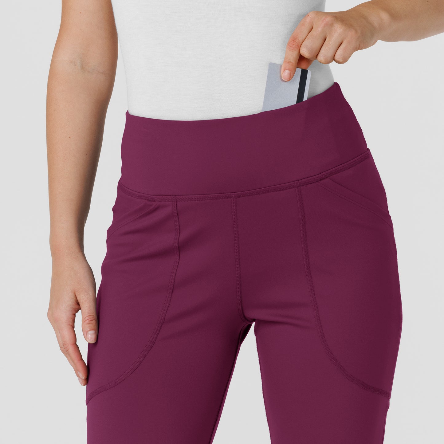 RENEW 5459 Knit Flare Yoga Scrub Pants Wine Model Image Left Side | Wink