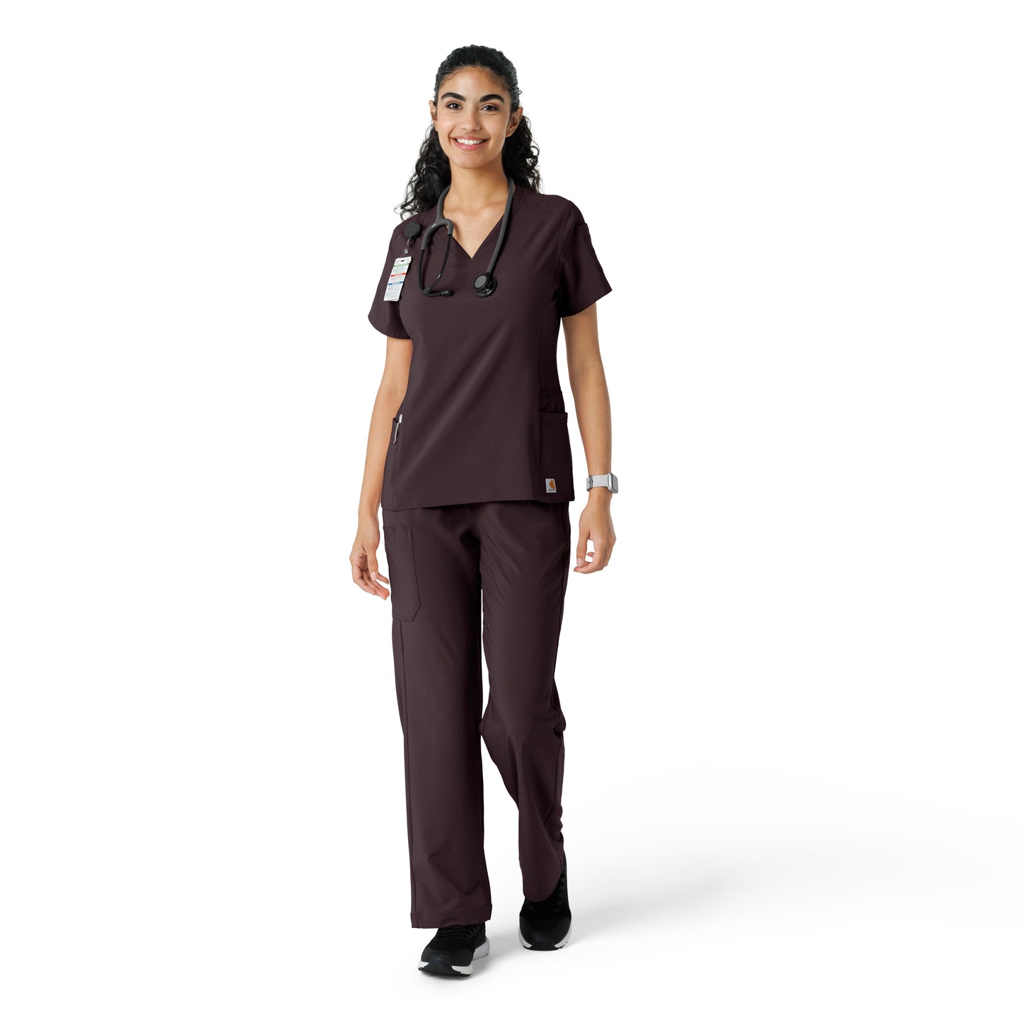 Force Cross-Flex C13310 Women's Knit Panel Scrub Top Dark Sepia