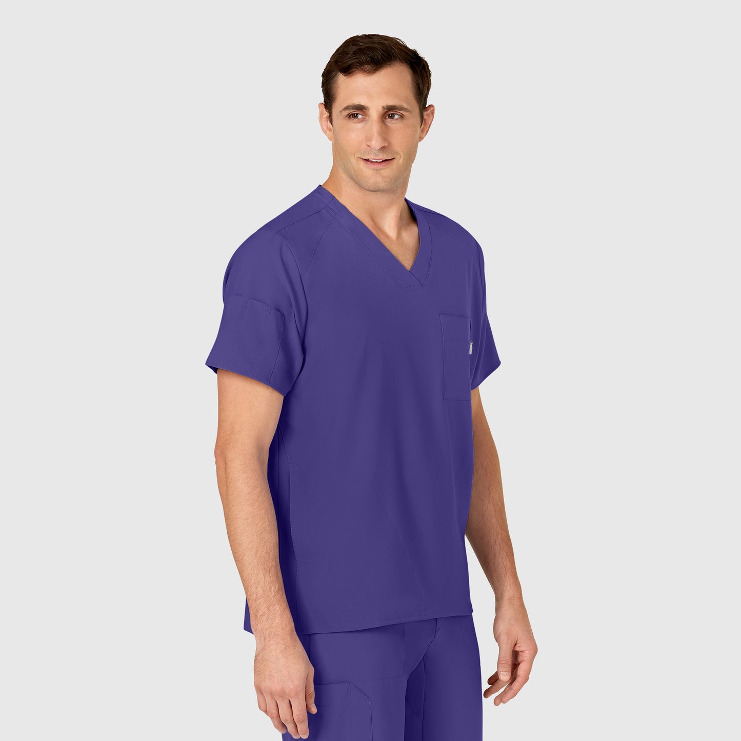 W123 6355 Men's V-Neck Scrub Top Grape Model Image Right Side | Wink