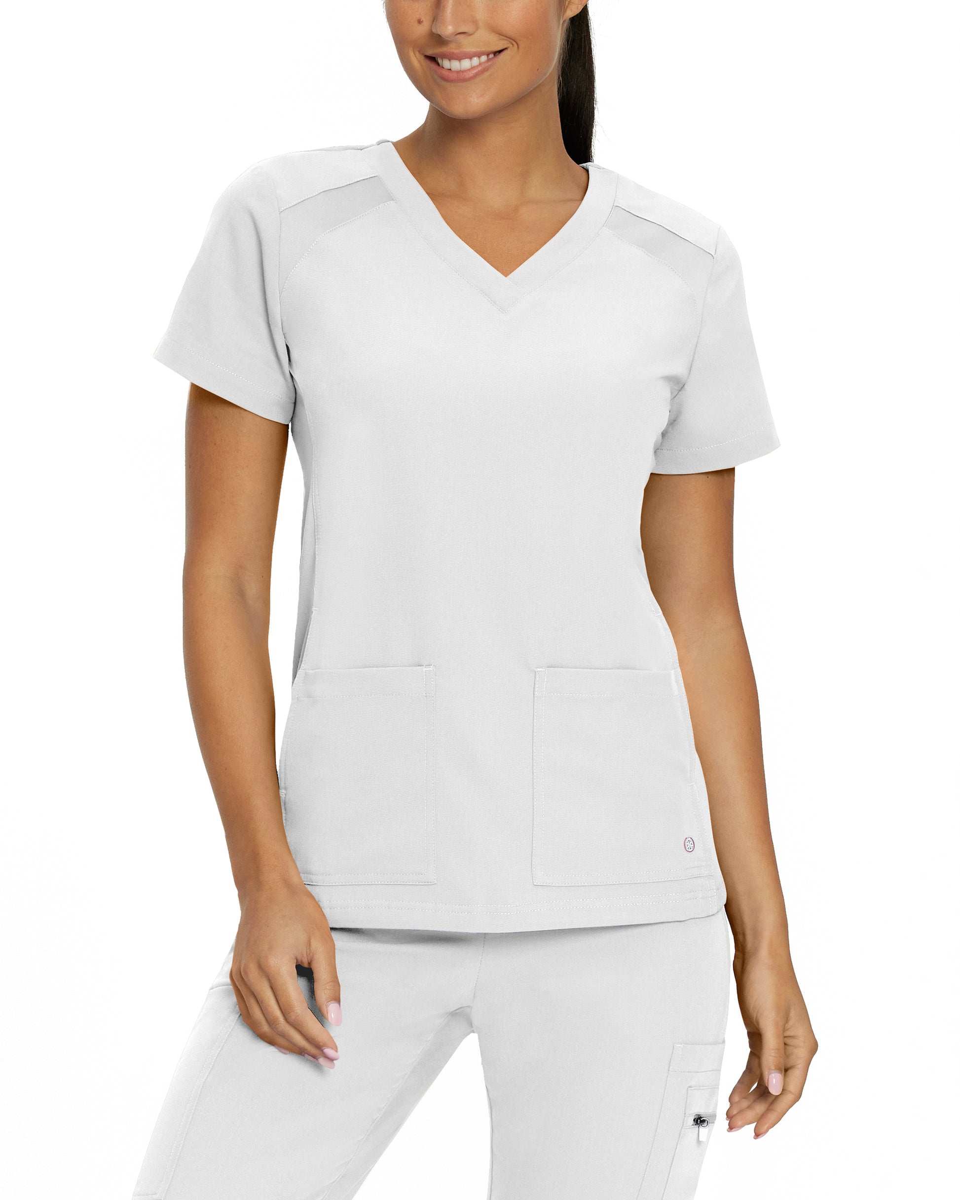 V-Tess 950 Women's 4 Pocket V Neck Scrub Top White Image