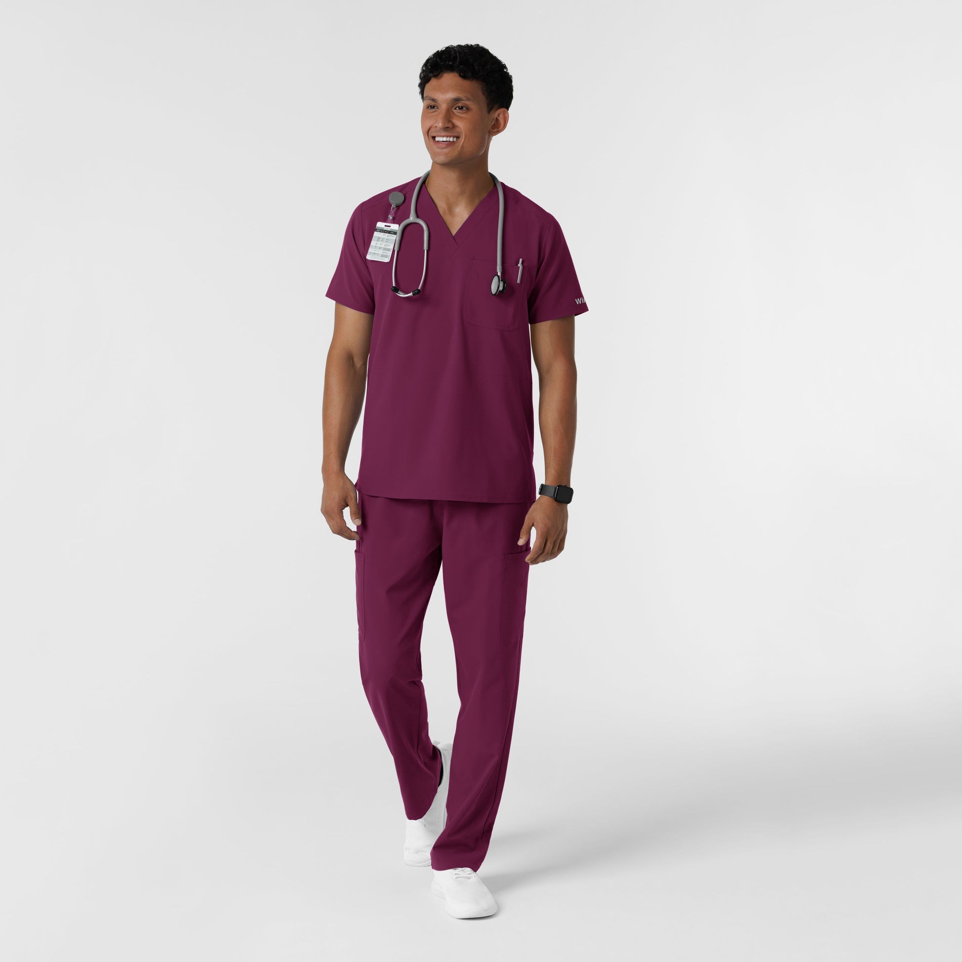 NURTUR 5380 Men's Straight Leg Cargo Scrub Pants Wine