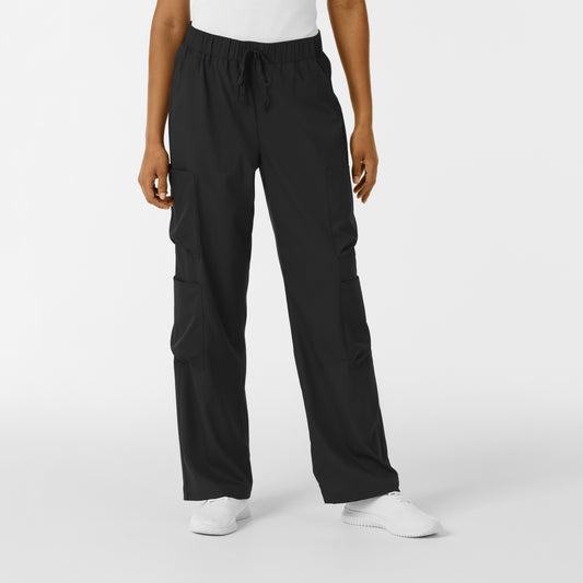 Boundless 5451 Women's Classic Wide Leg Cargo Scrub Pants Black