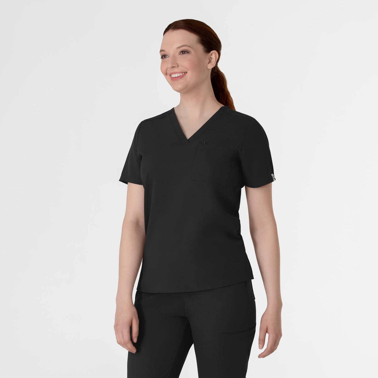 Thrive 6222 V-Neck Tuck-In Scrub Top Black Model Image Right Side | Wink