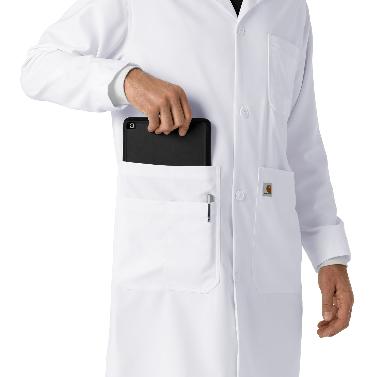 Lab Coats C73005 Men's Long Lab Coat White Model Image Alternate | Carhartt