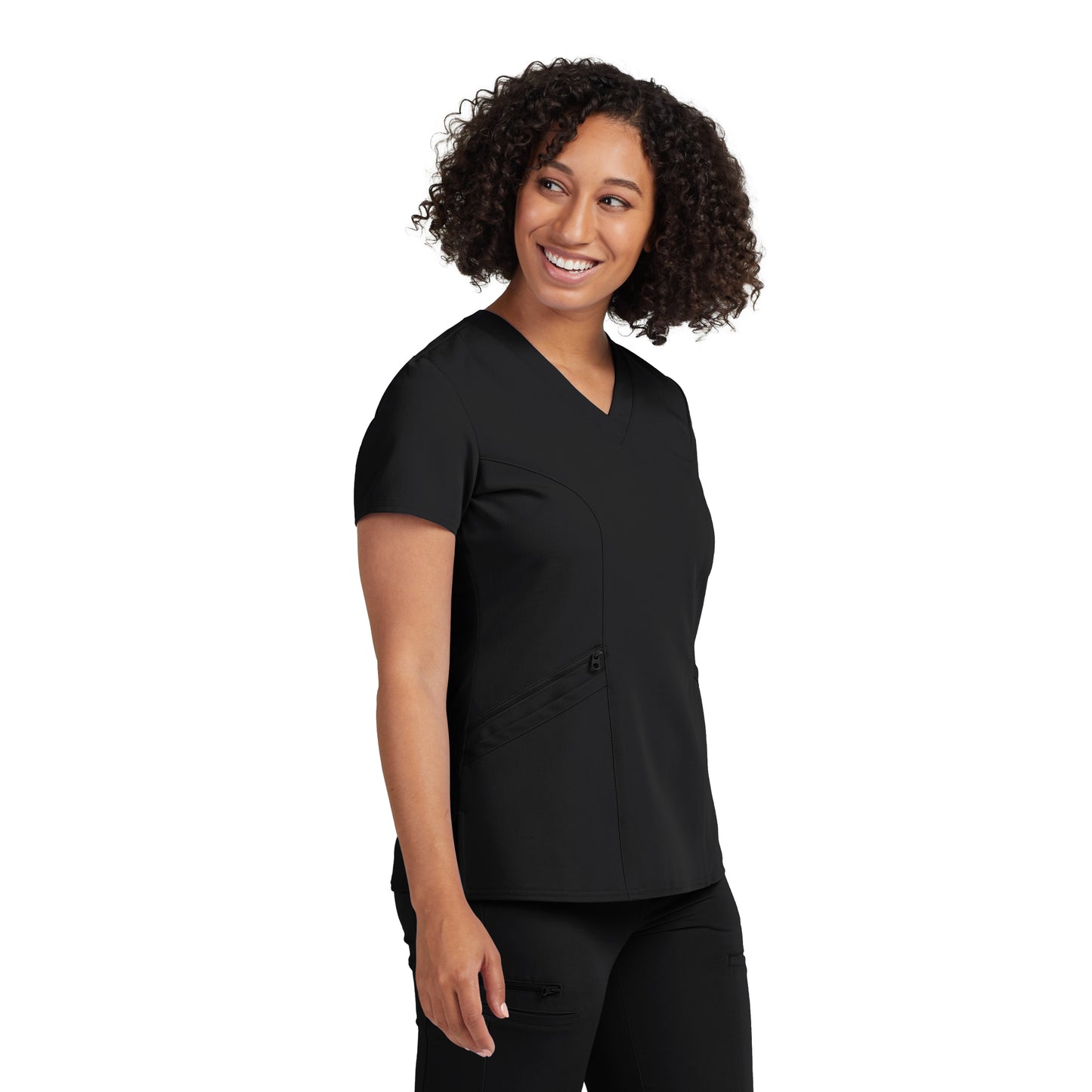 V-Tess WT134 Women's 3 Pocket V Neck Scrub Top Black Image