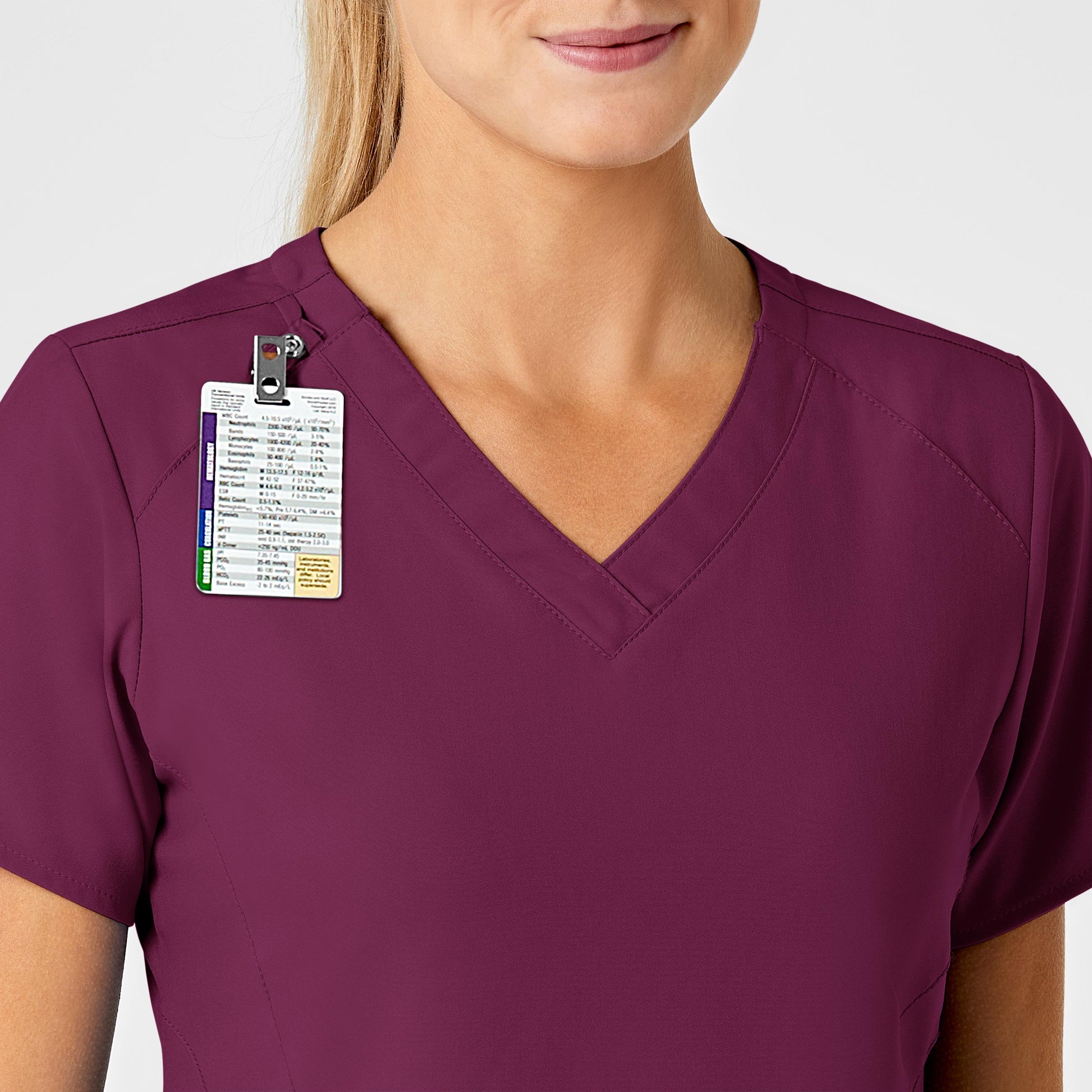 W123 6155 Stylized V-Neck Scrub Top Wine Model Image Alternate | Wink