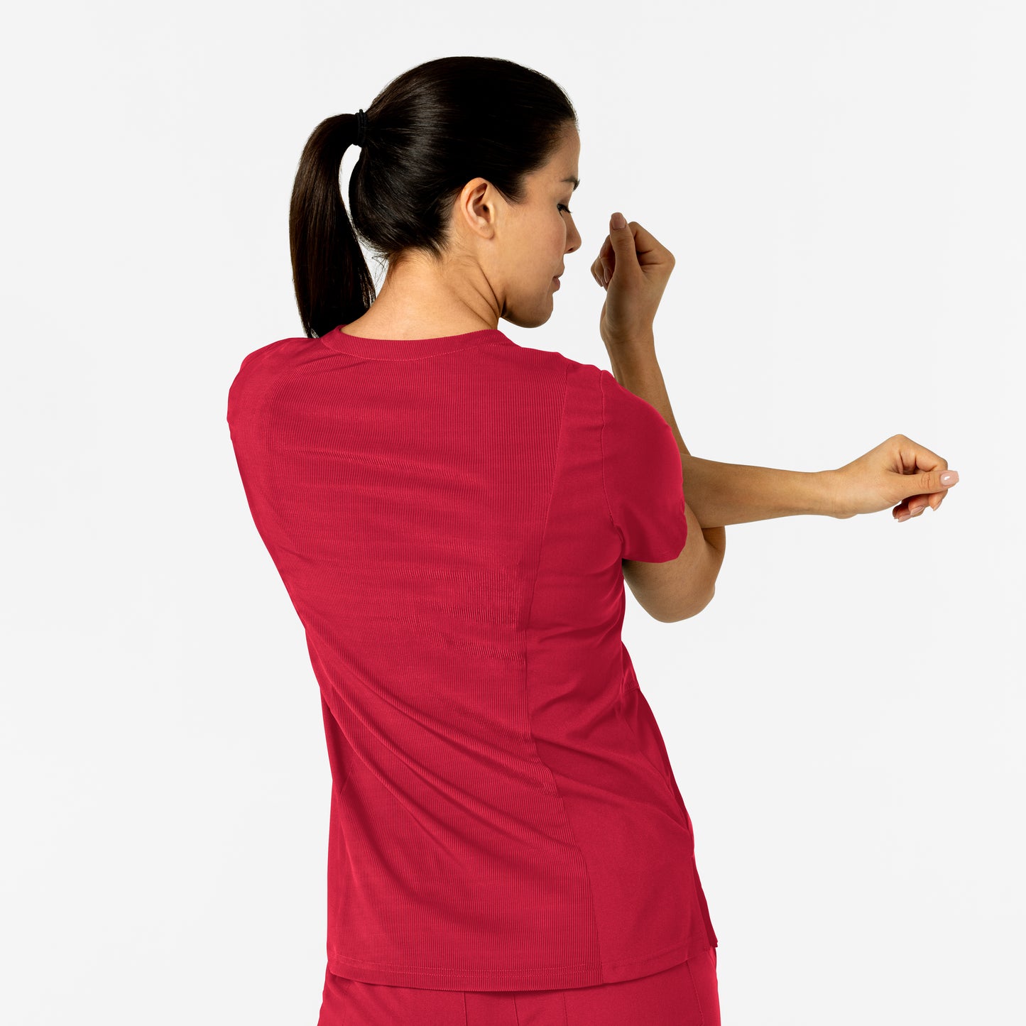 W123 6045 Flex-n-Reach V-Neck Scrub Top Red Model Image Alternate | Wink