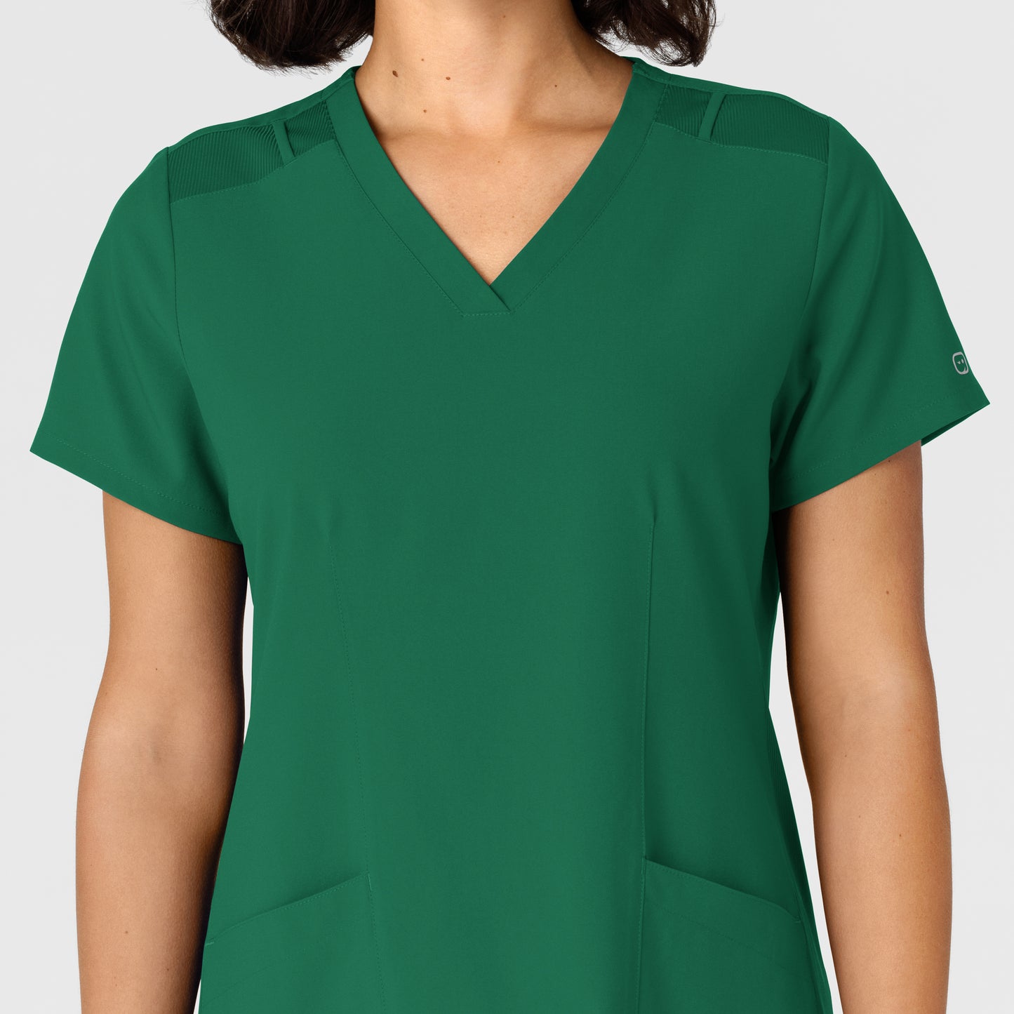 W123 6145 Flex-n-Reach Side Panel V-Neck Scrub Top Hunter Model Image Left Side | Wink