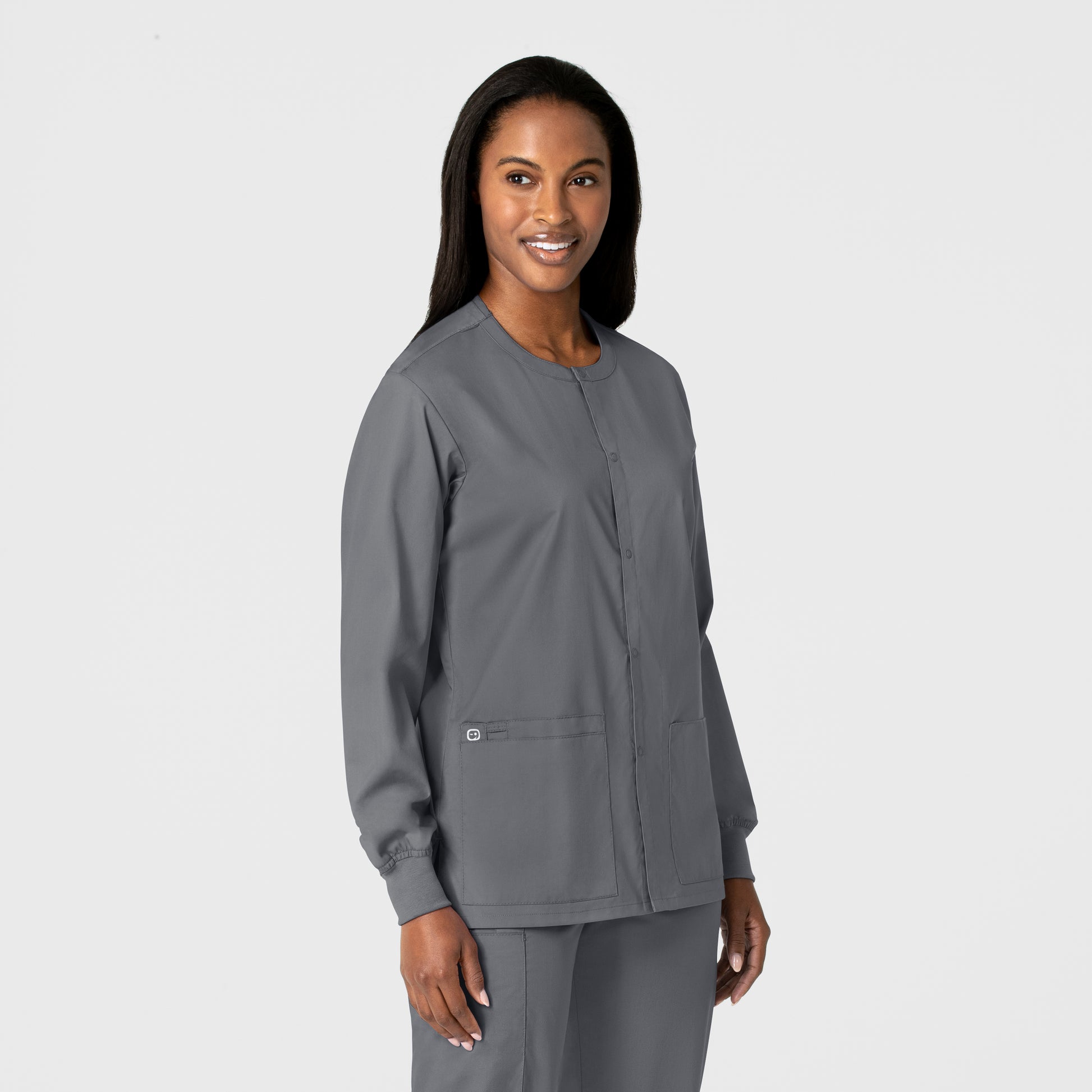 WonderWORK 800 Unisex Snap Front Jacket Pewter Model Image Left Side | Wink